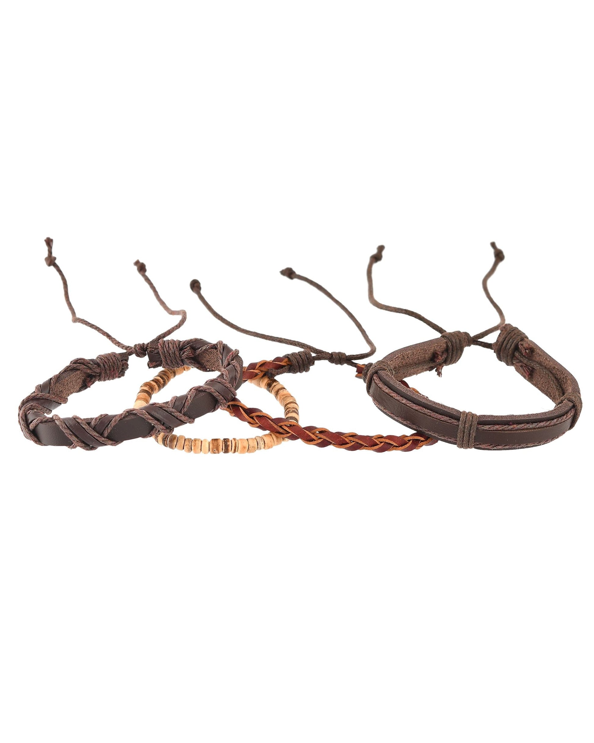 VOJ Men Set of 4 Brown Leather Wrap around Bracelet VOJ (Valley Of Jewellery)