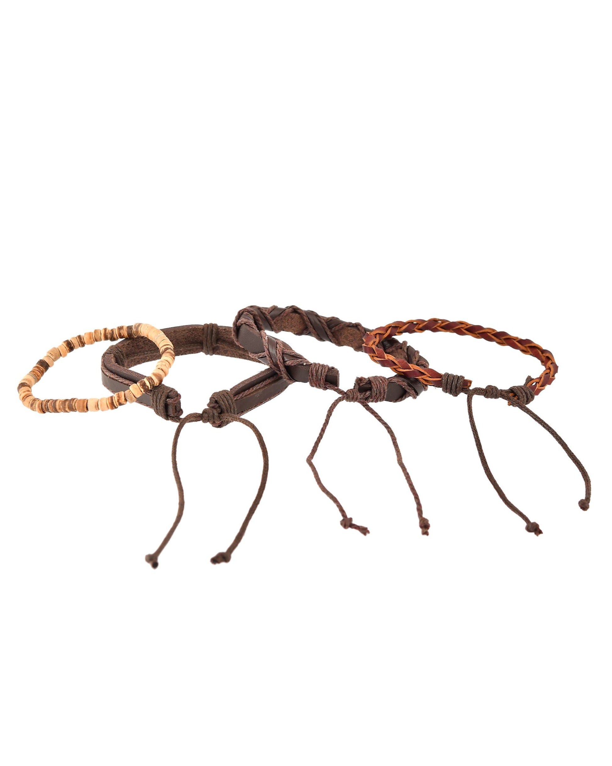 VOJ Men Set of 4 Brown Leather Wrap around Bracelet VOJ (Valley Of Jewellery)
