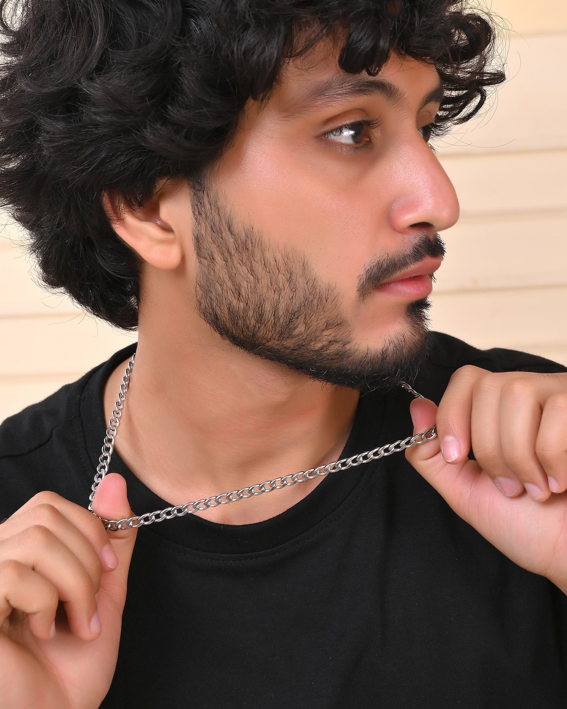VOJ Silver Plated Stainless Steel Thick Linked Chain For Men 