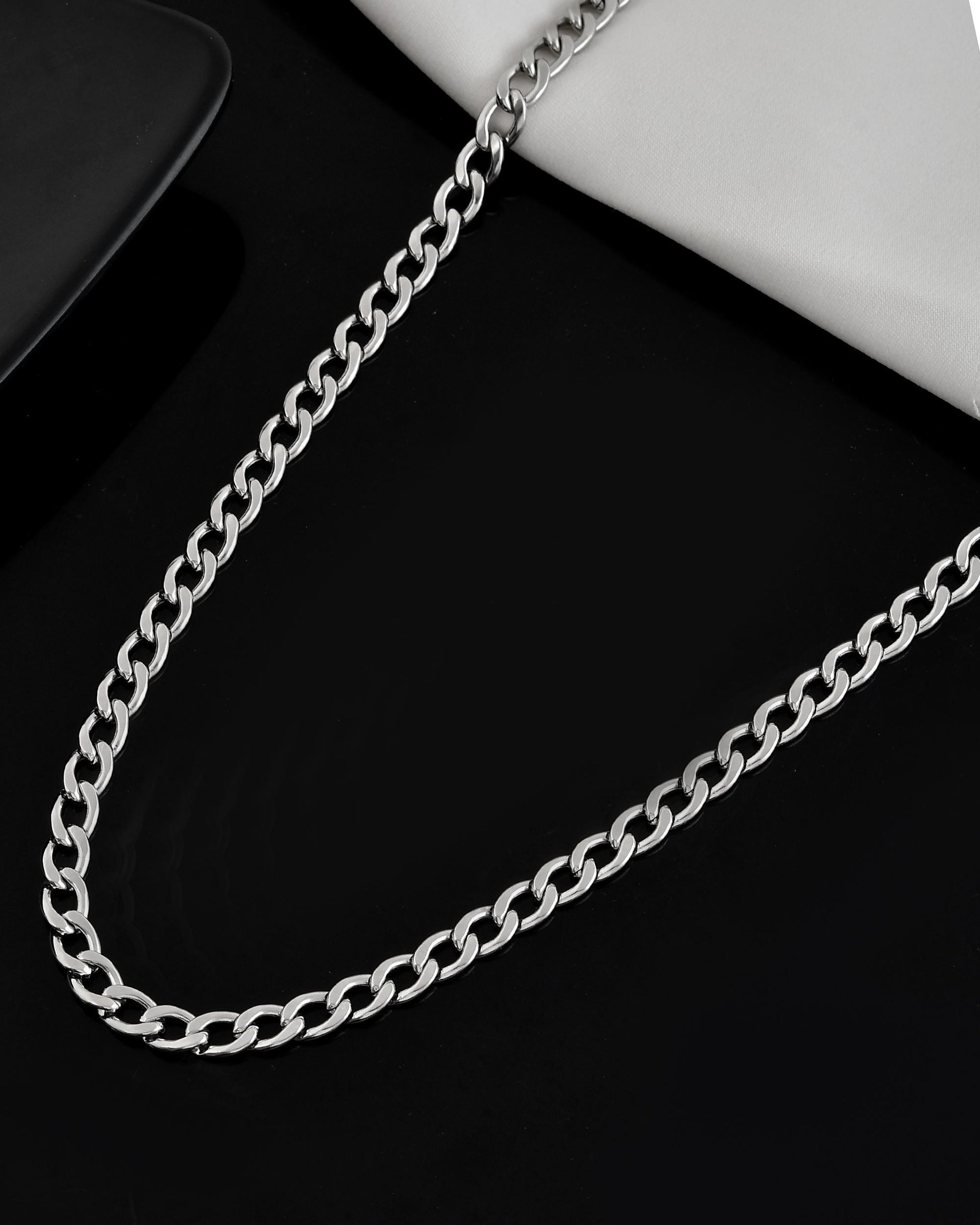VOJ Silver Plated Stainless Steel Thick Linked Chain For Men 