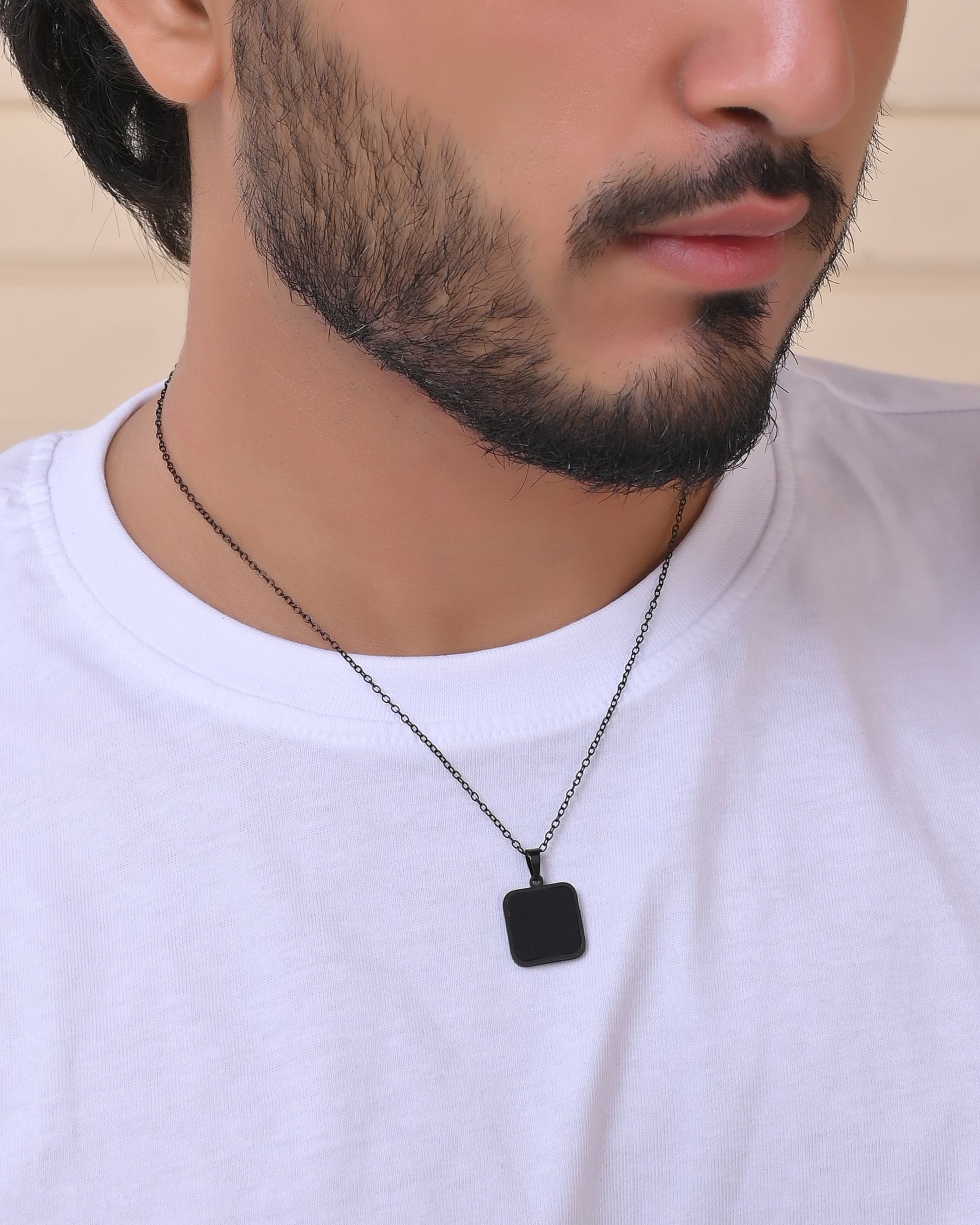 VOJ Men's Stainless Steel Chain With Square Shaped Pendant 