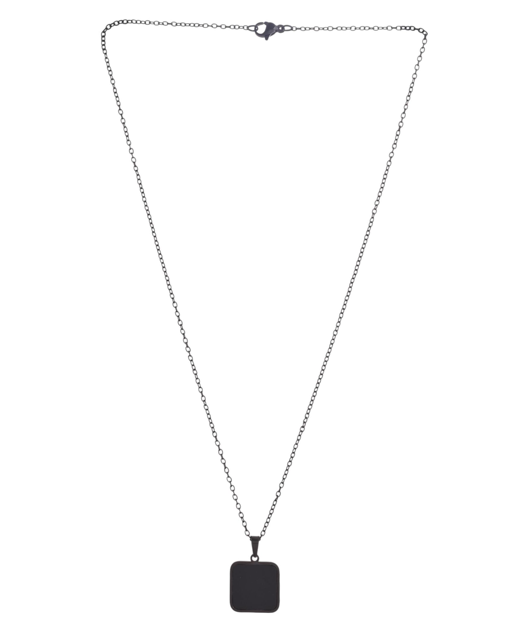 VOJ Men's Stainless Steel Chain With Square Shaped Pendant 