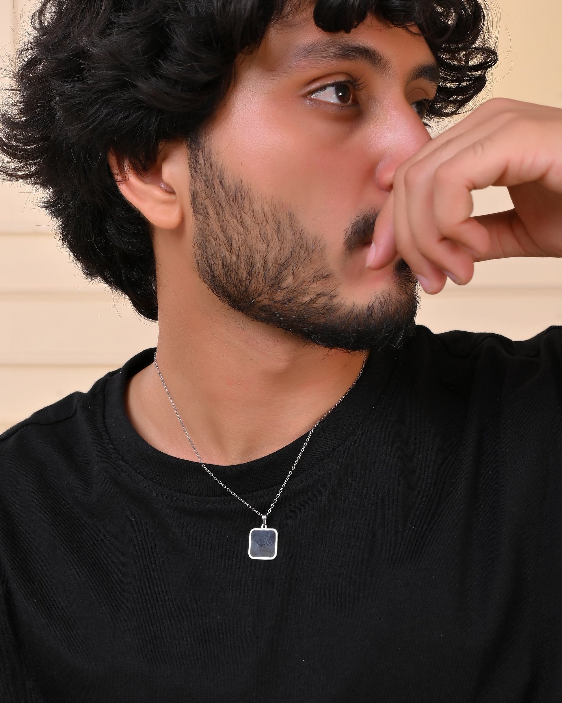 VOJ Men's Stainless Steel Silver Plated Chain With Square Shaped Pendant 