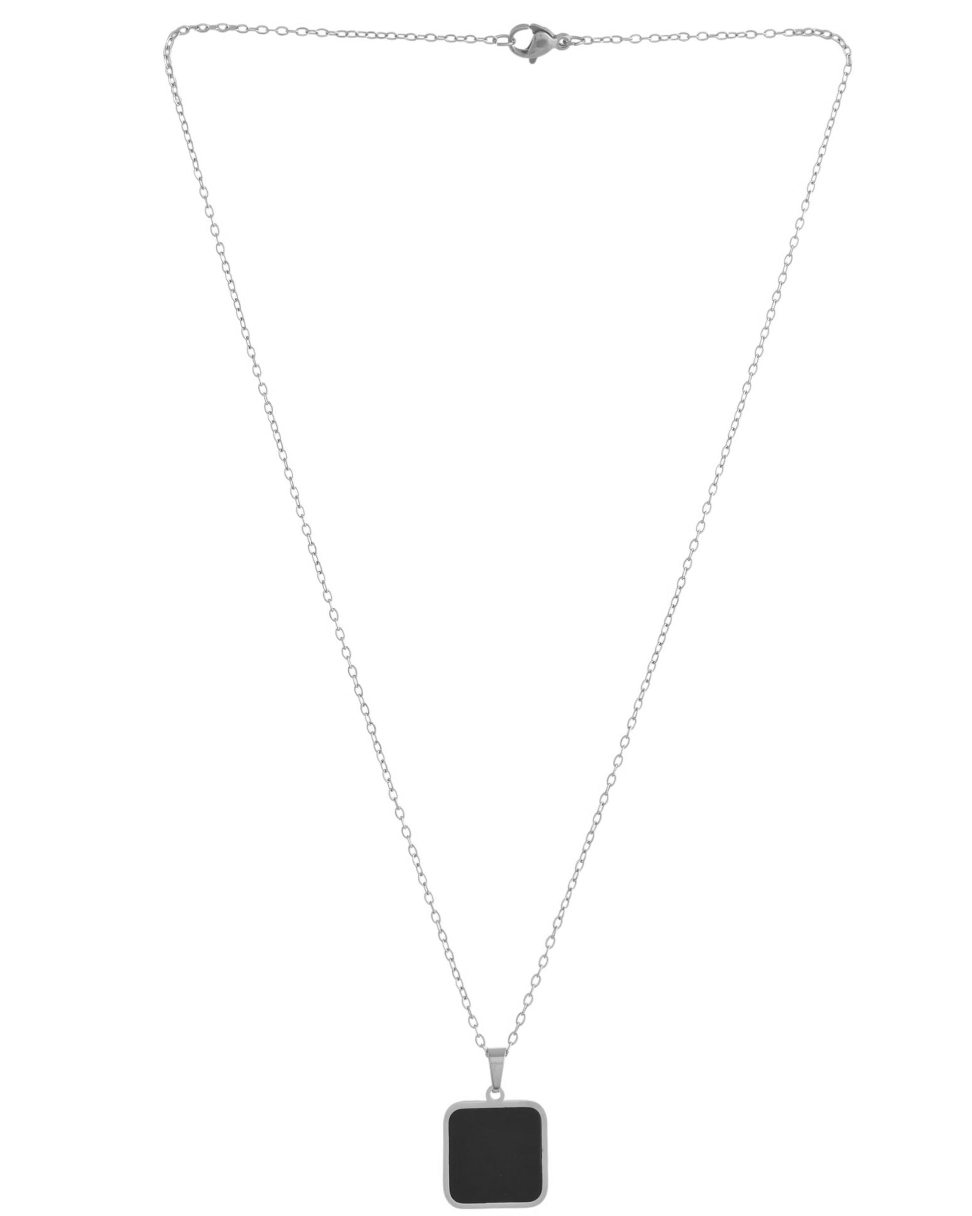 VOJ Men's Stainless Steel Silver Plated Chain With Square Shaped Pendant 