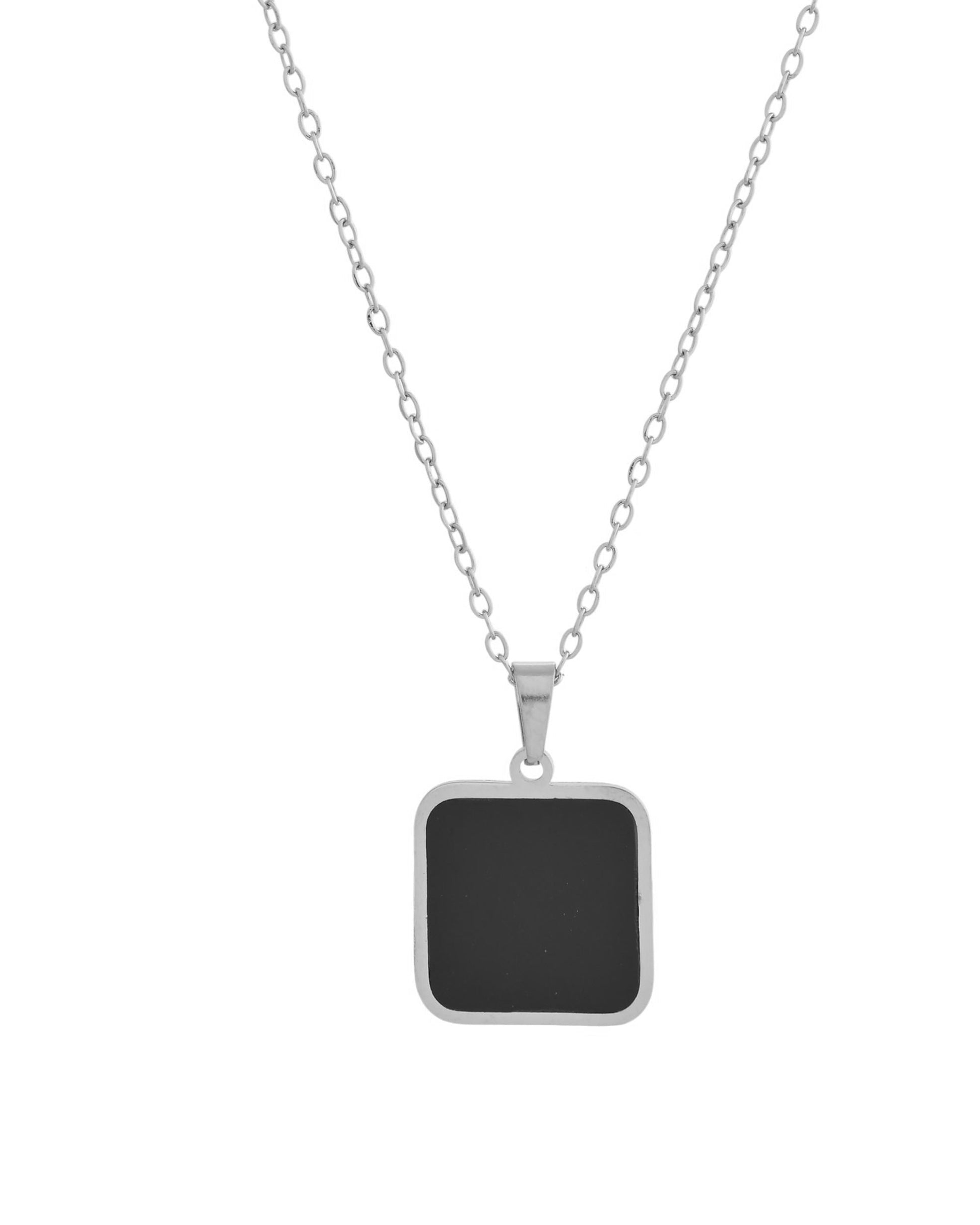 VOJ Men's Stainless Steel Silver Plated Chain With Square Shaped Pendant 