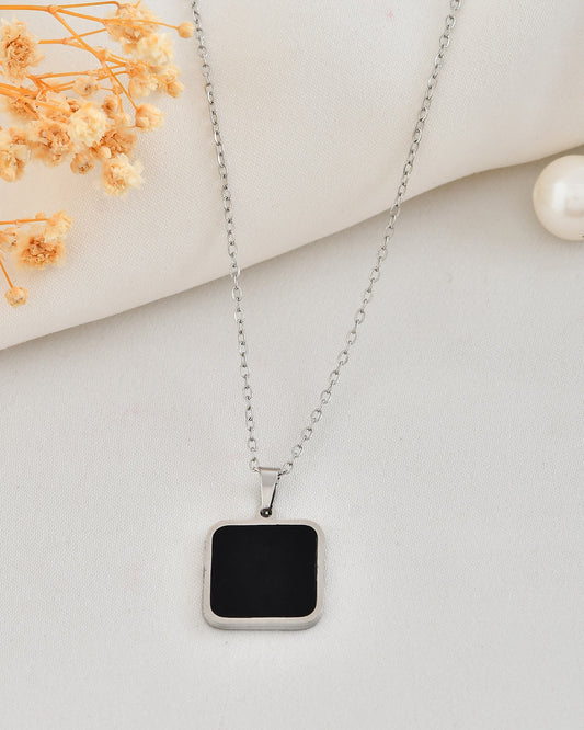 VOJ Men's Stainless Steel Silver Plated Chain With Square Shaped Pendant 