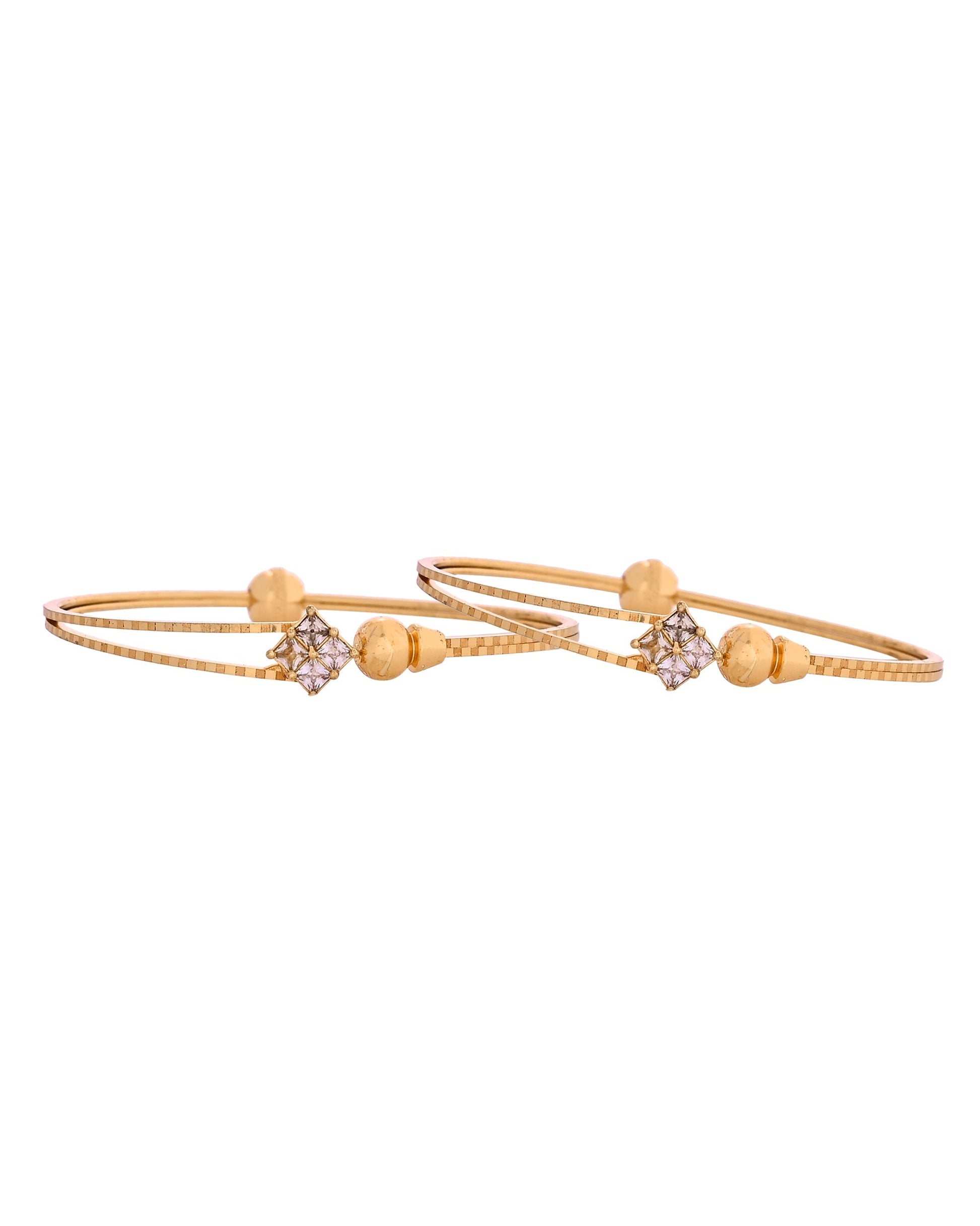 VOJ Set Of 2 Gold Polished Stone Studded Squares Shaped Bangles 