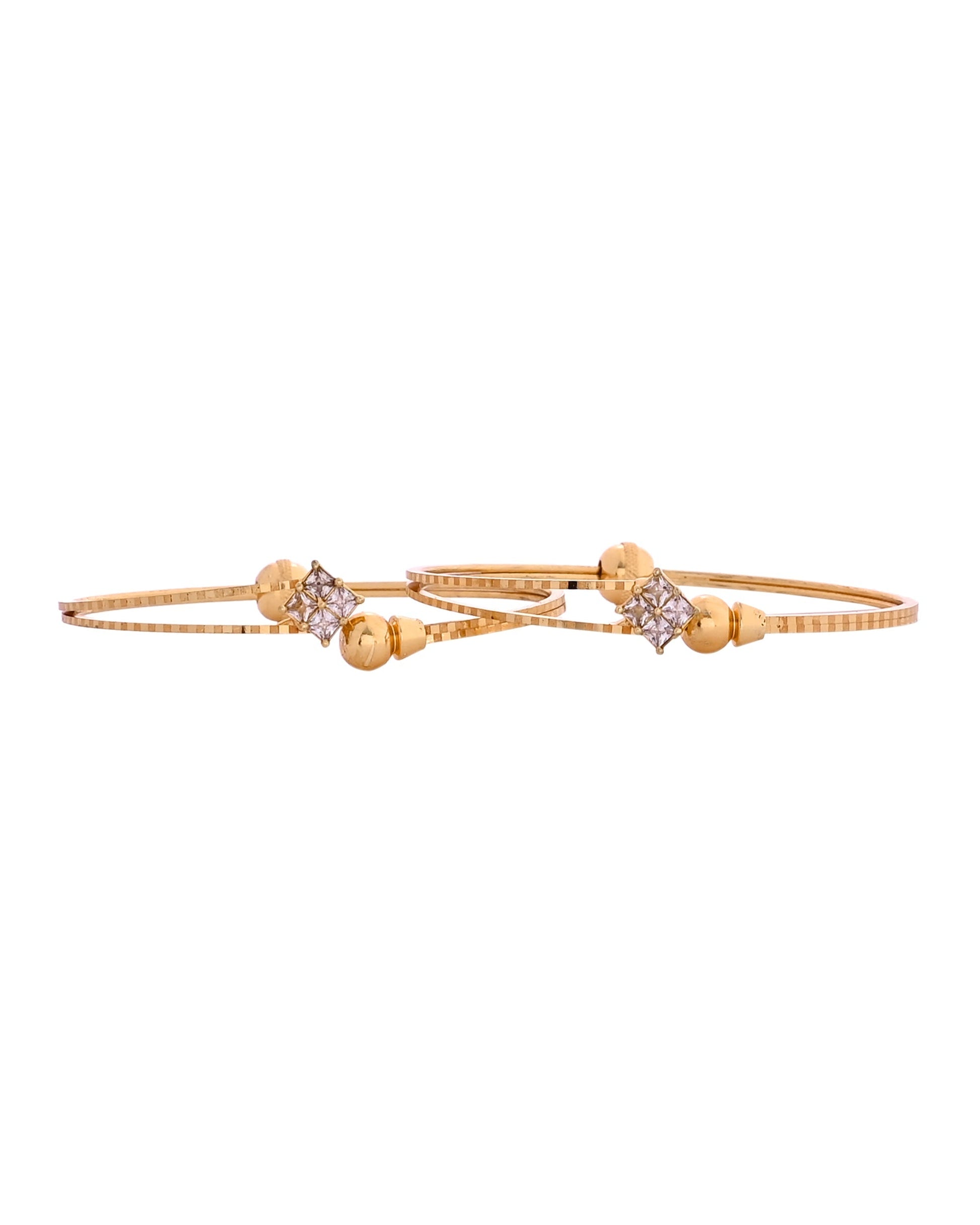 VOJ Set Of 2 Gold Polished Stone Studded Squares Shaped Bangles 