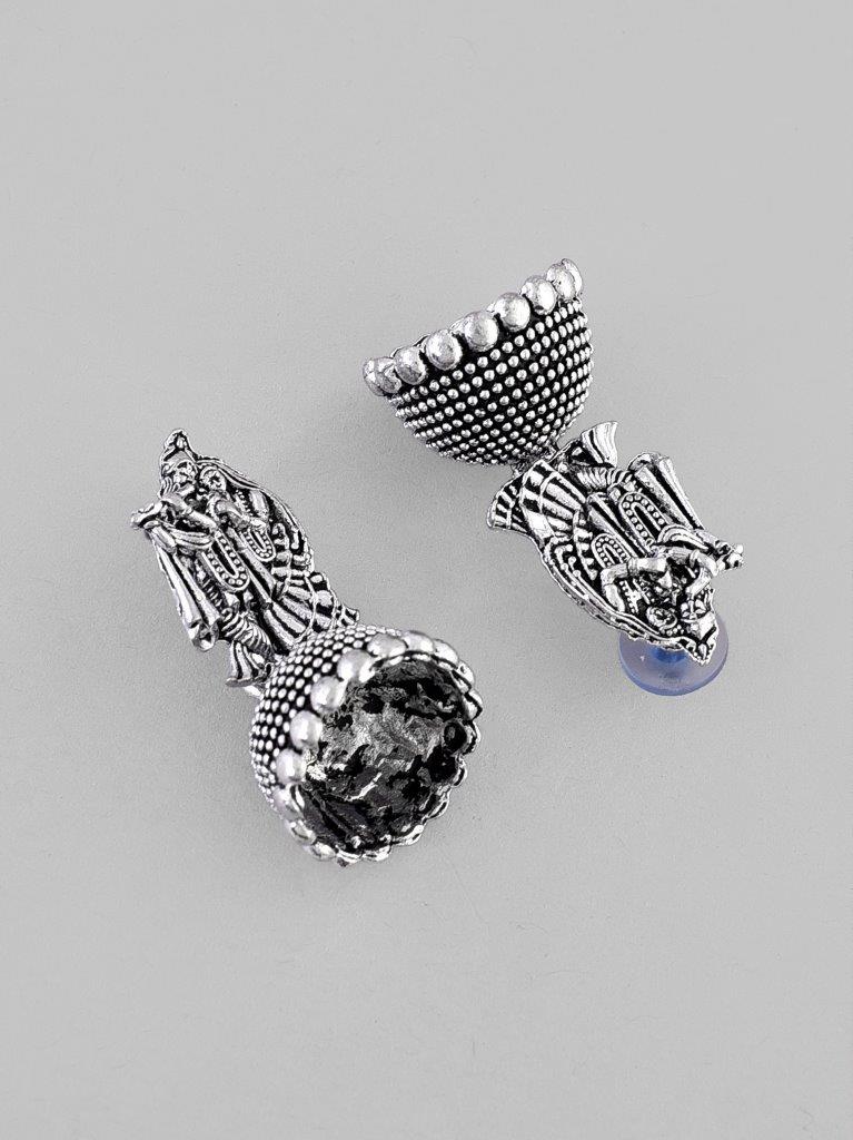 VOJ Kanha Studded Oxidised Silver Plated Contemporary Jhumka - Grab2buy