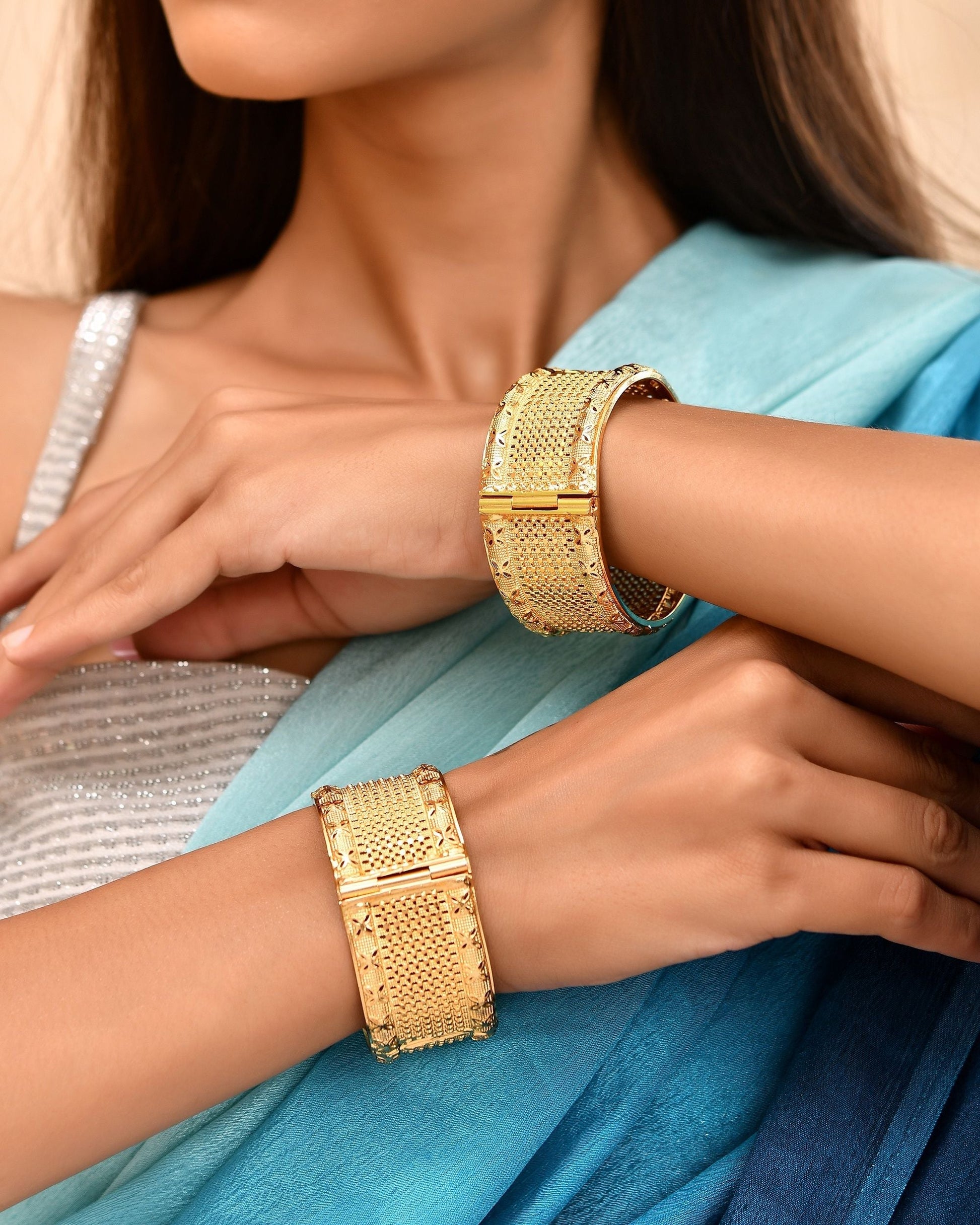VOJ Set Of 2 Gold Polished Hand Crafted Bangles 