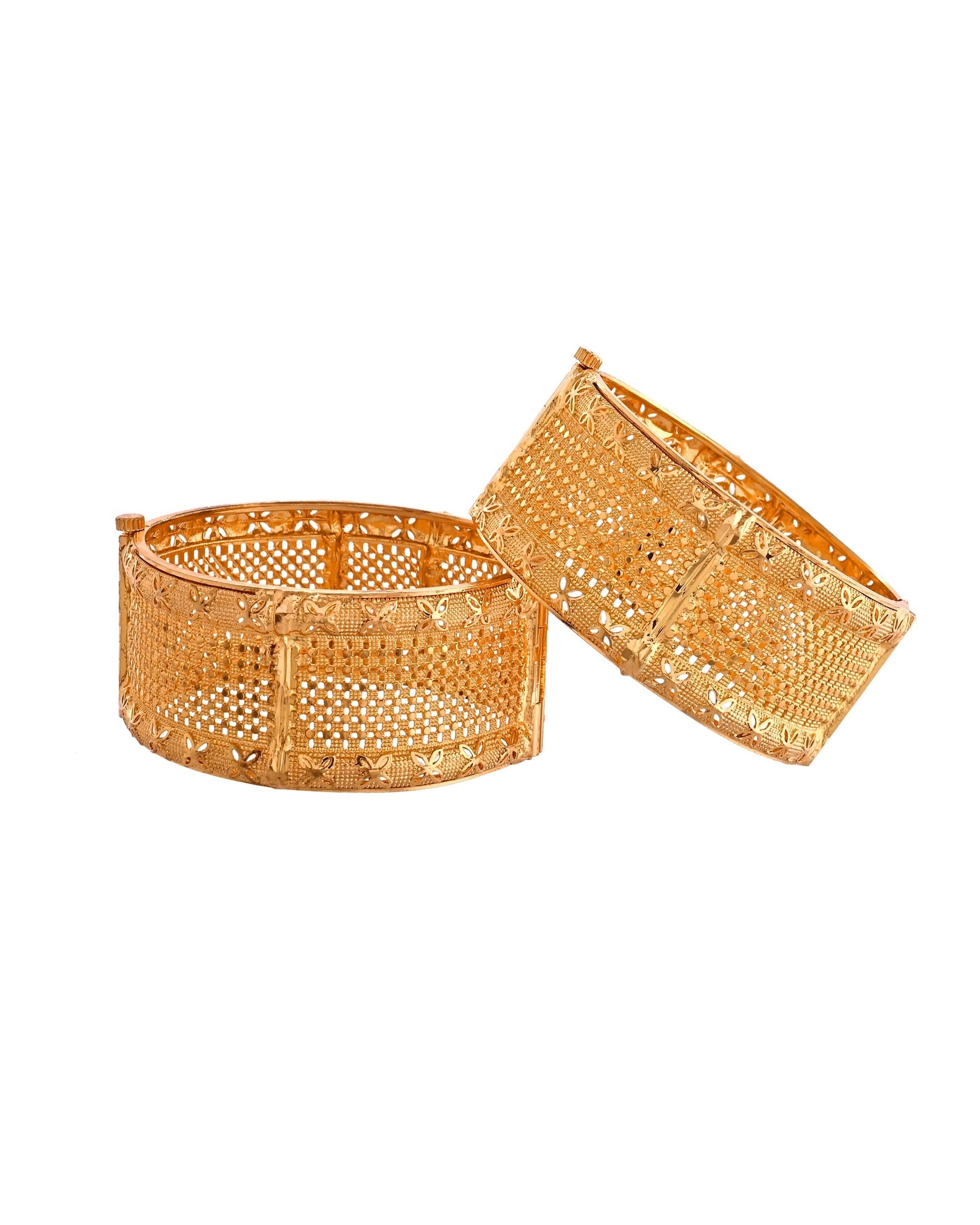 VOJ Set Of 2 Gold Polished Hand Crafted Bangles 