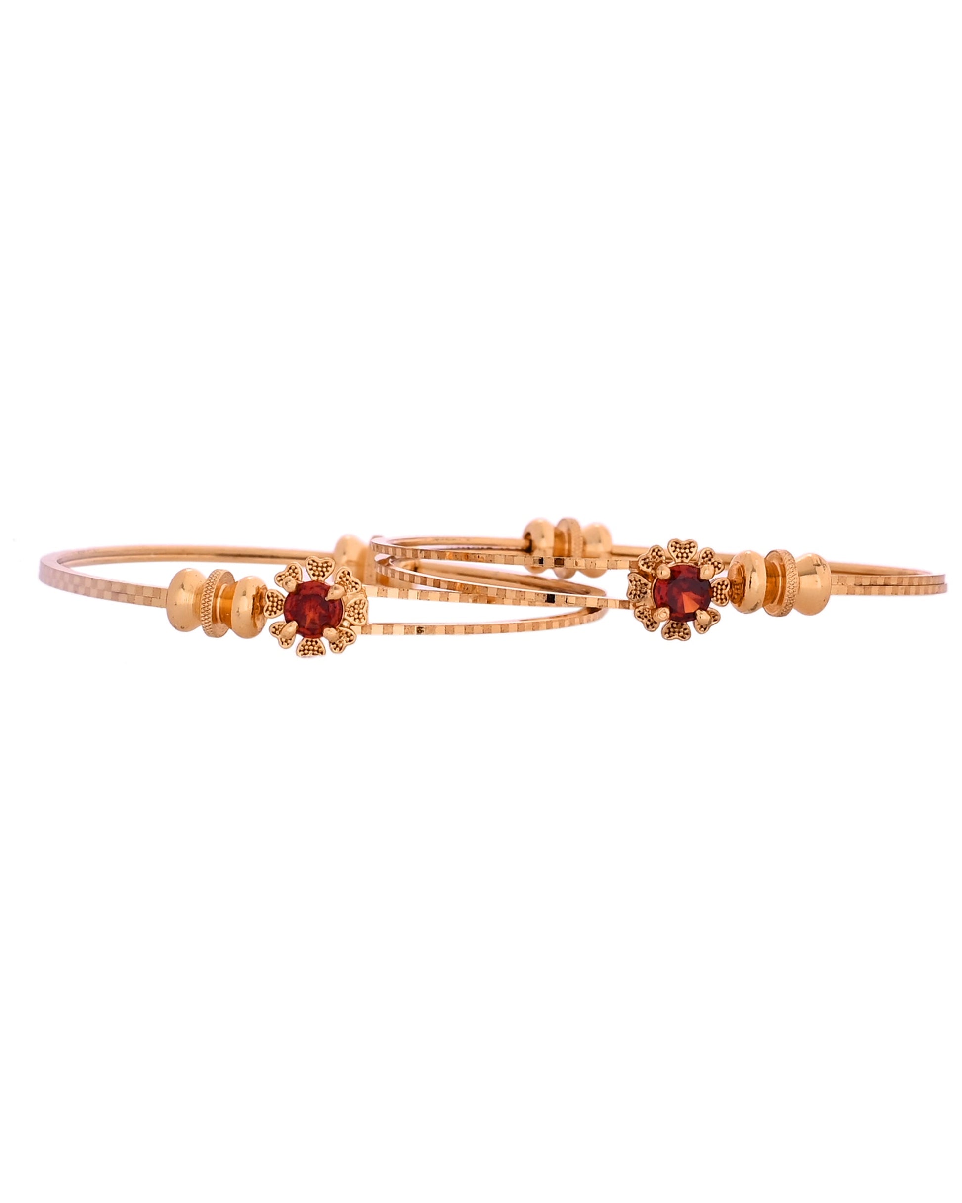 VOJ Set Of 2 Gold Polished Red Stone-Studded Bangles 