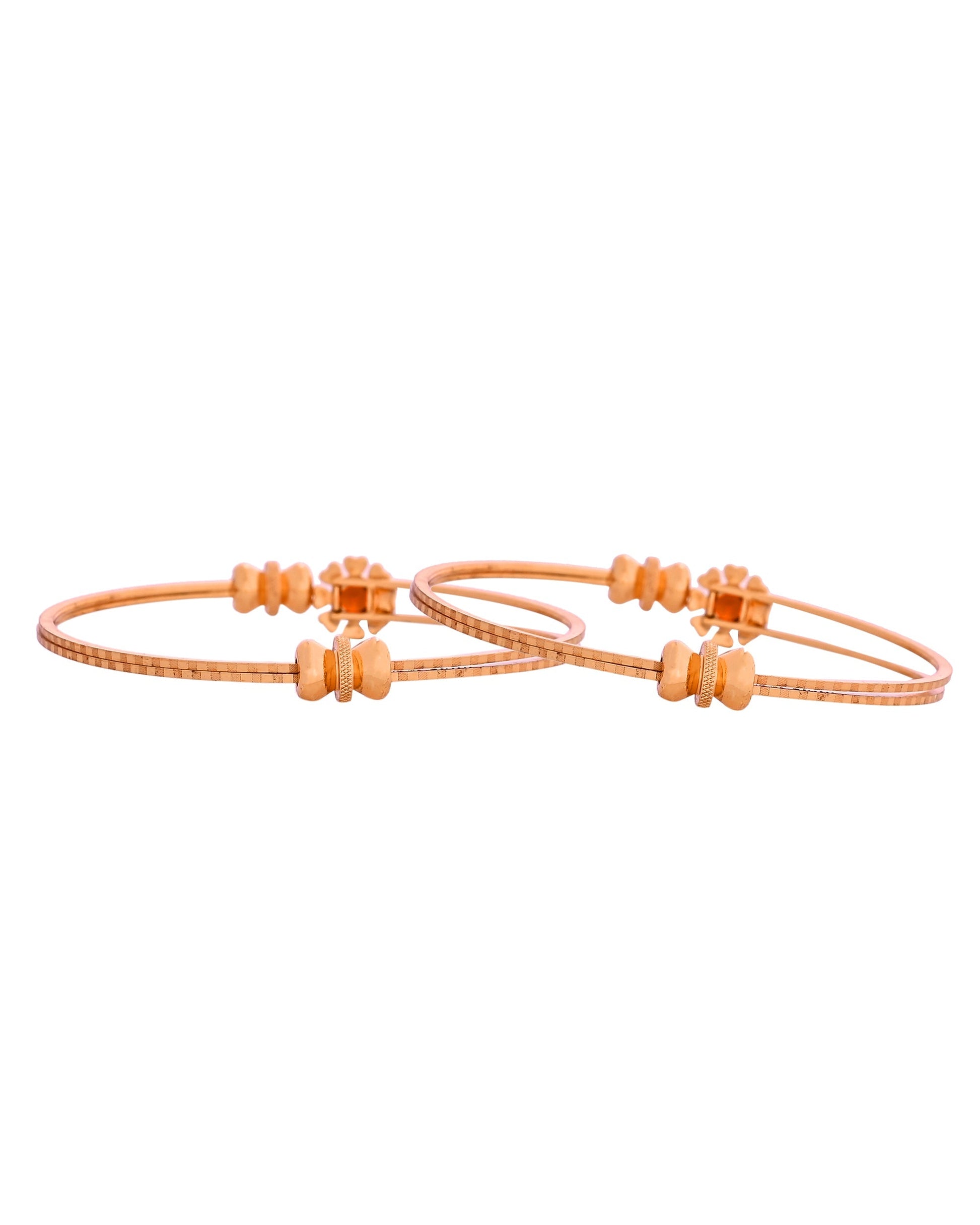 VOJ Set Of 2 Gold Polished Red Stone-Studded Bangles 
