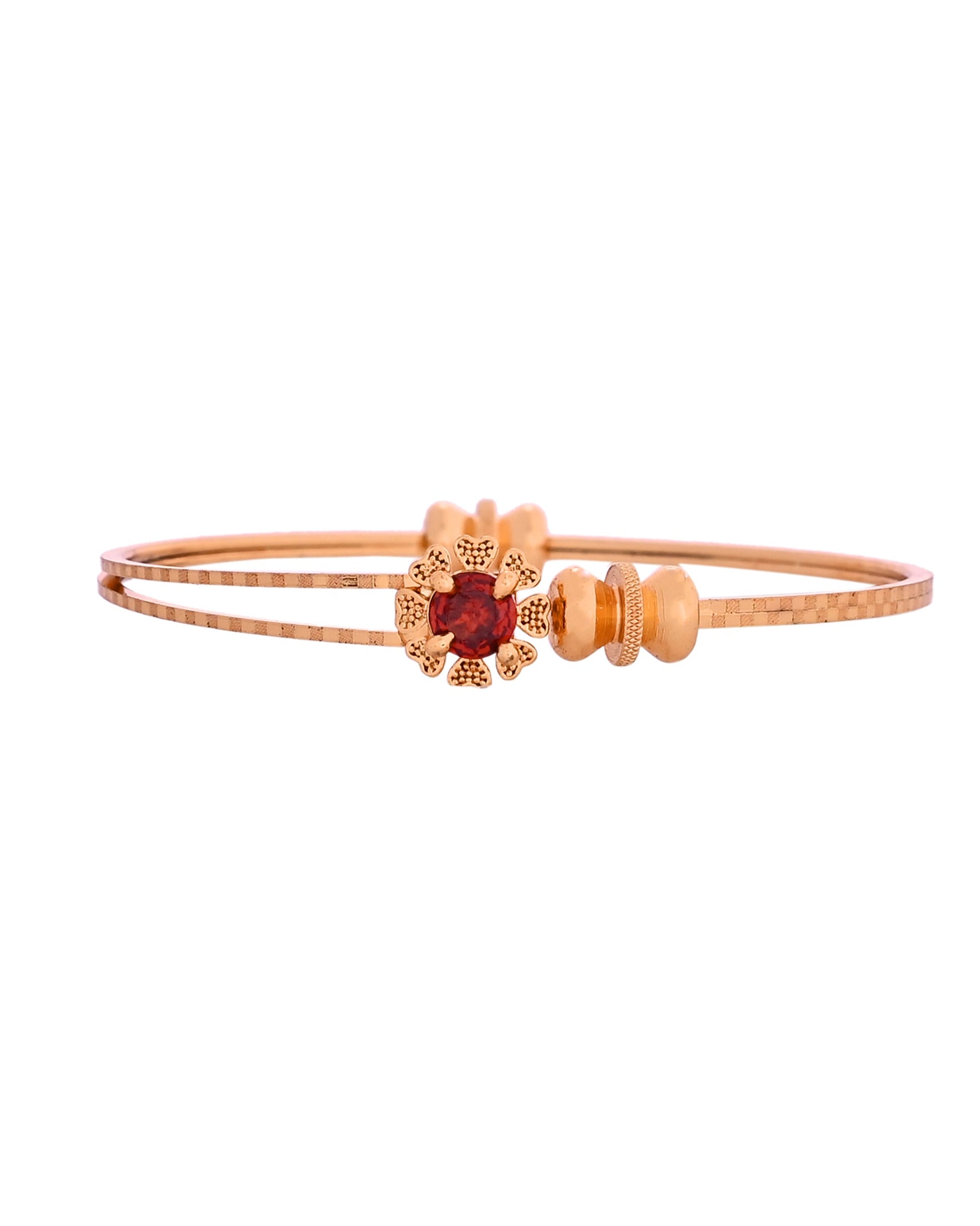 VOJ Set Of 2 Gold Polished Red Stone-Studded Bangles 
