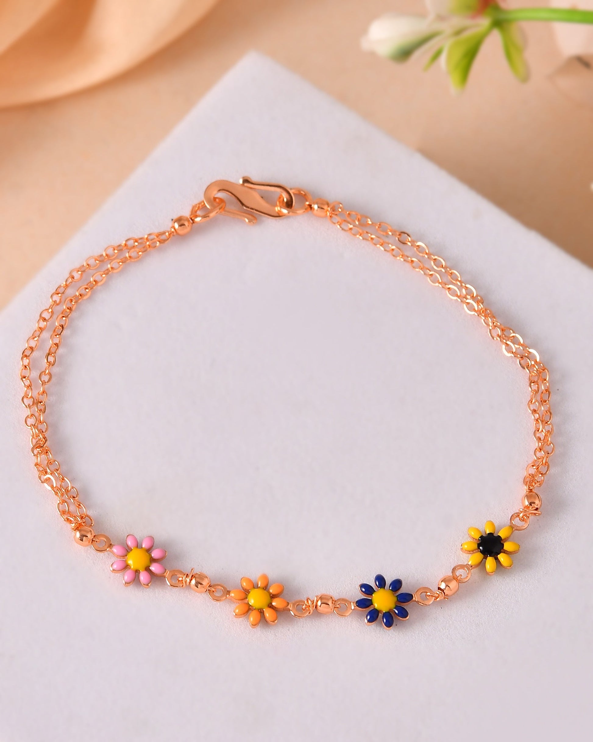 VOJ Rose Gold Polished Floral Shaped Bracelet 