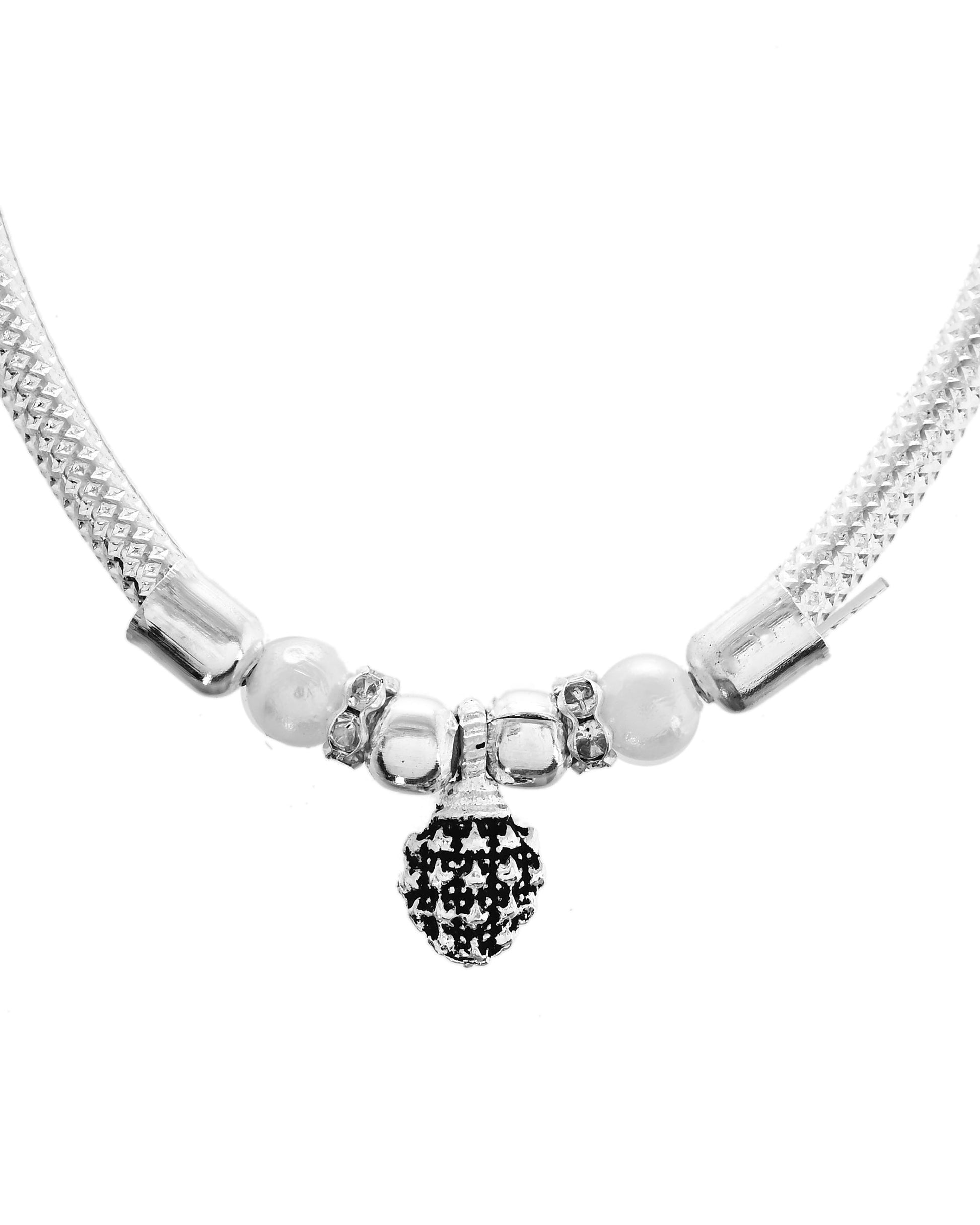 VOJ Set of 2 Silver Plated Stainless Steel Elasticated Anklet 