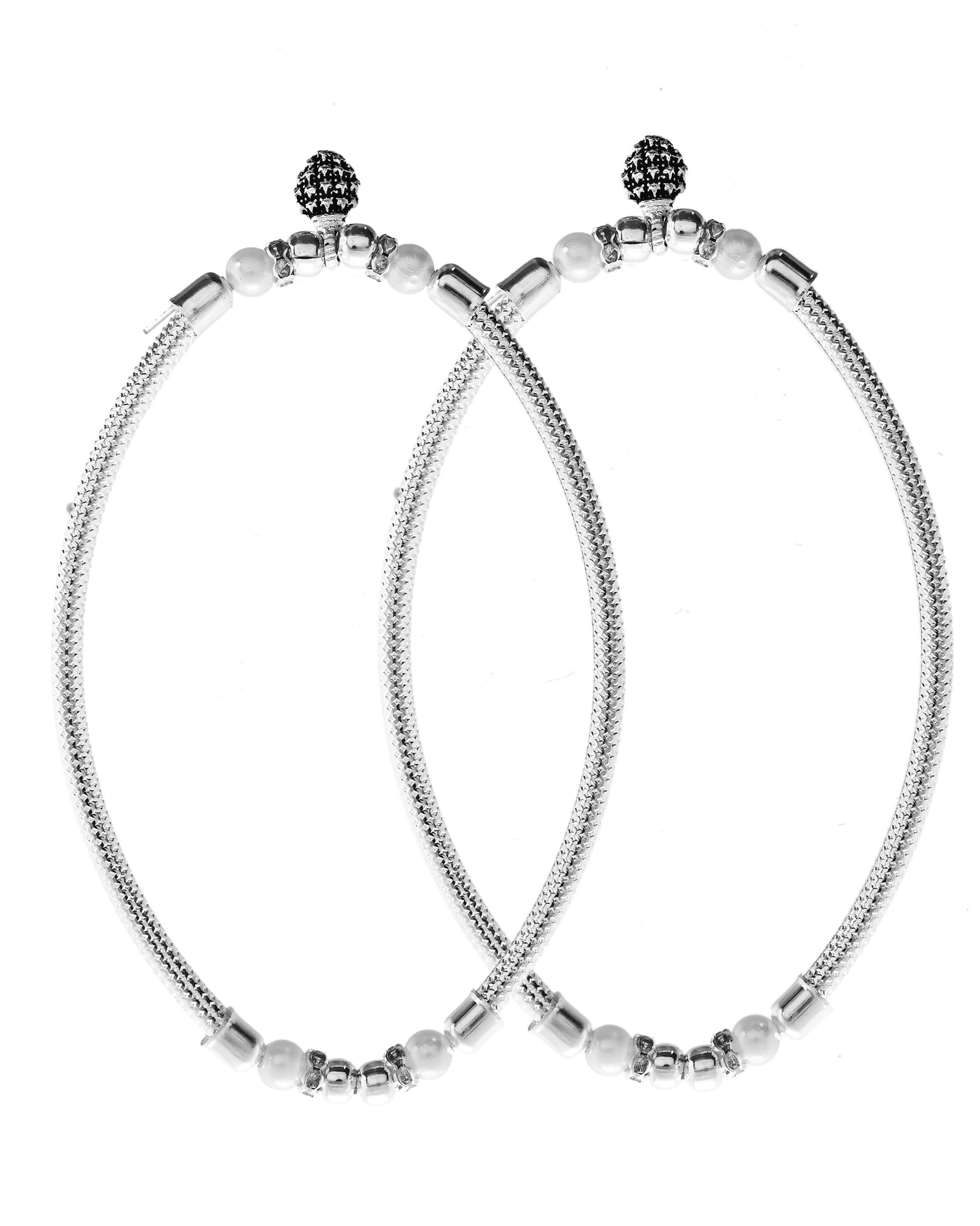 VOJ Set of 2 Silver Plated Stainless Steel Elasticated Anklet 
