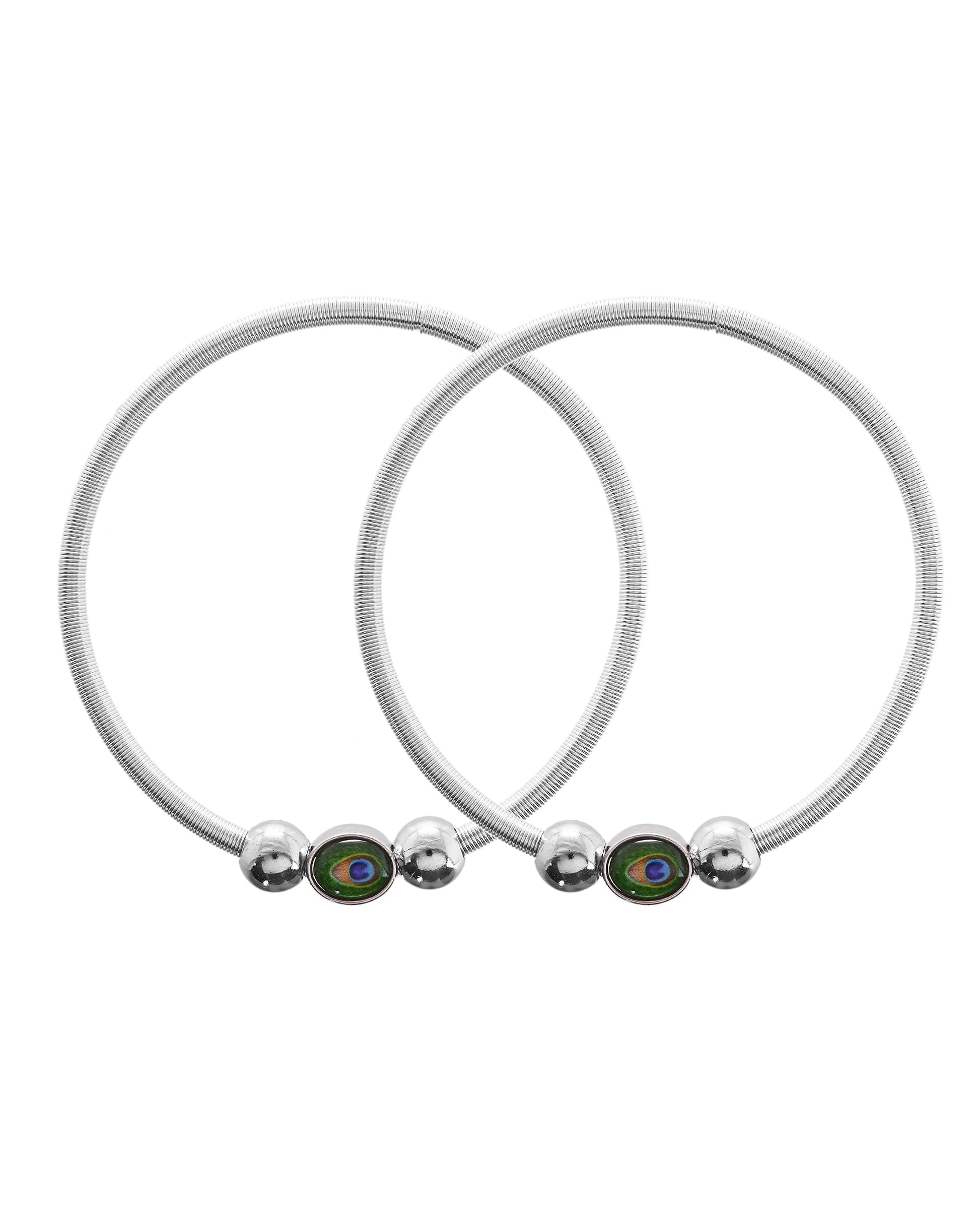 VOJ Set of 2 Silver Plated Elasticated Evil Eye Anklet 