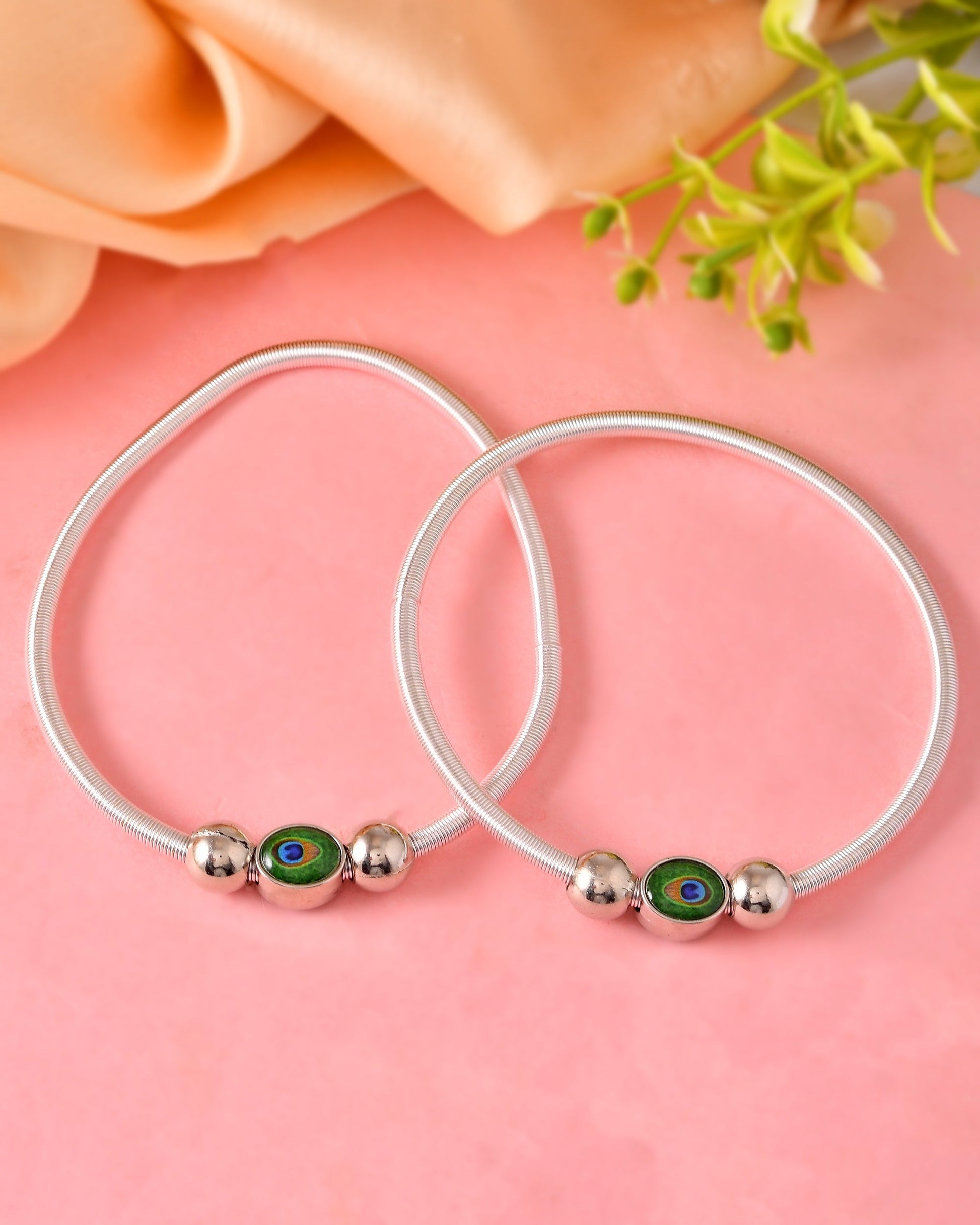VOJ Set of 2 Silver Plated Elasticated Evil Eye Anklet 