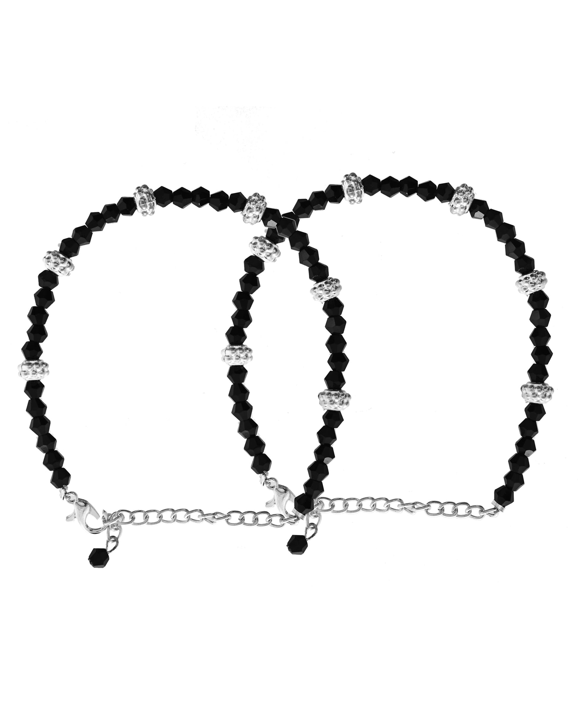 VOJ Set of 2 Silver Plated Artificial Beads Studded Anklet 