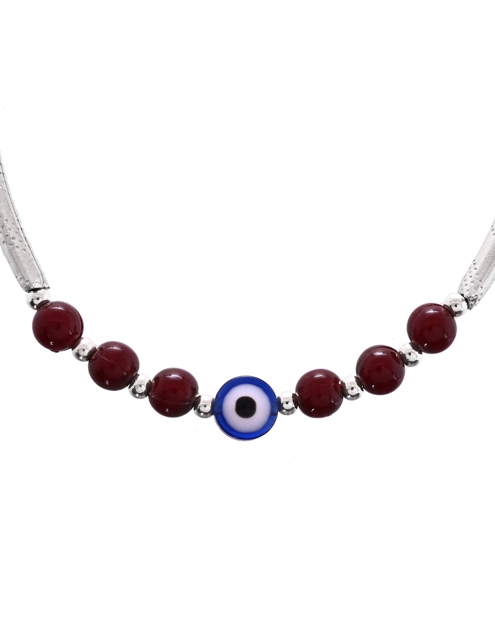 VOJ Set of 2 Silver Plated Artificial Beads Studded Evil Eye Anklet 