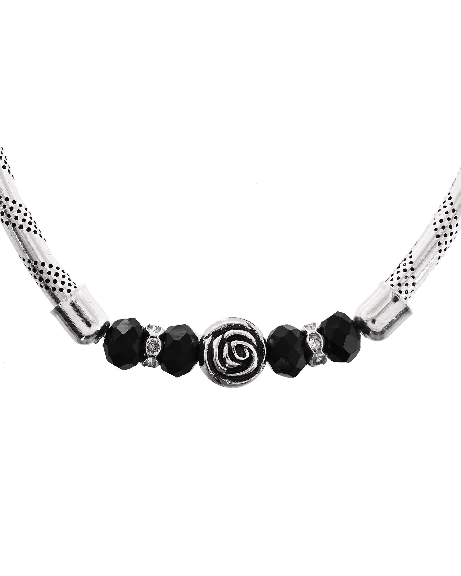 VOJ Set of 2 Silver Tone Stainless Steel Artificial Beads Elasticated Anklet 