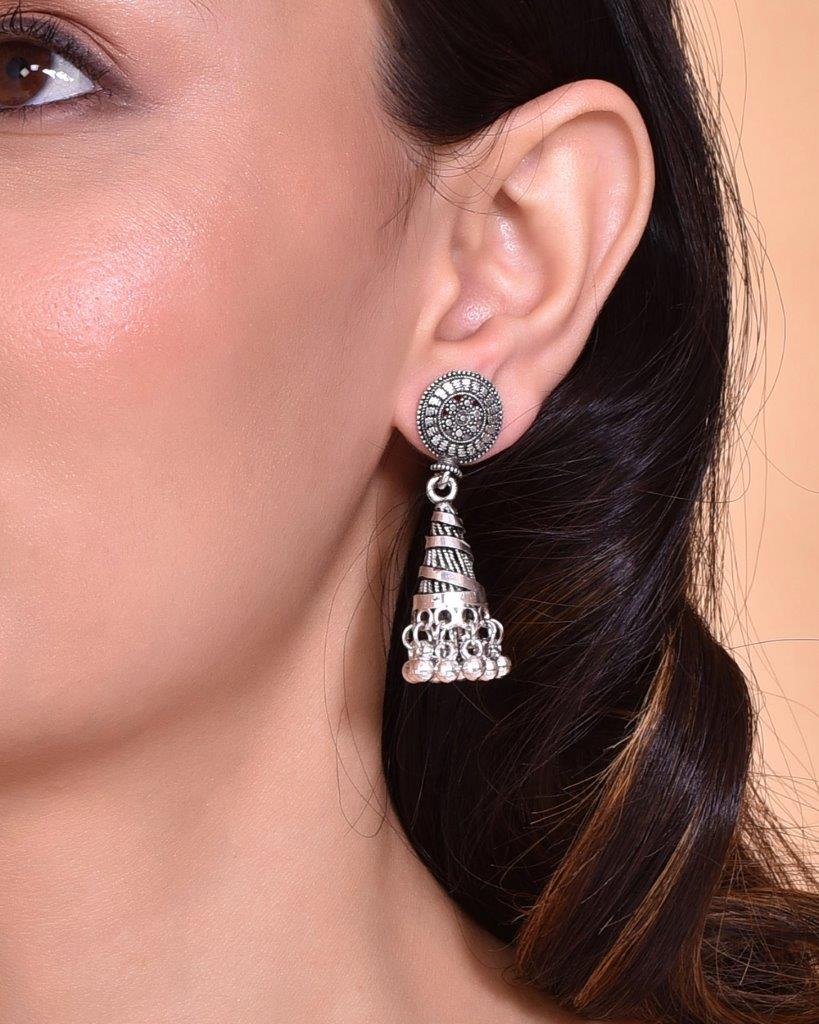 VOJ Oxidised Silver Plated Contemporary Jhumka - Grab2buy