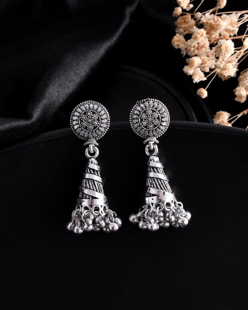 VOJ Oxidised Silver Plated Contemporary Jhumka - Grab2buy