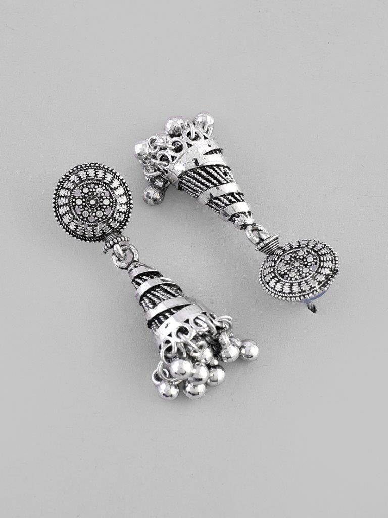 VOJ Oxidised Silver Plated Contemporary Jhumka - Grab2buy