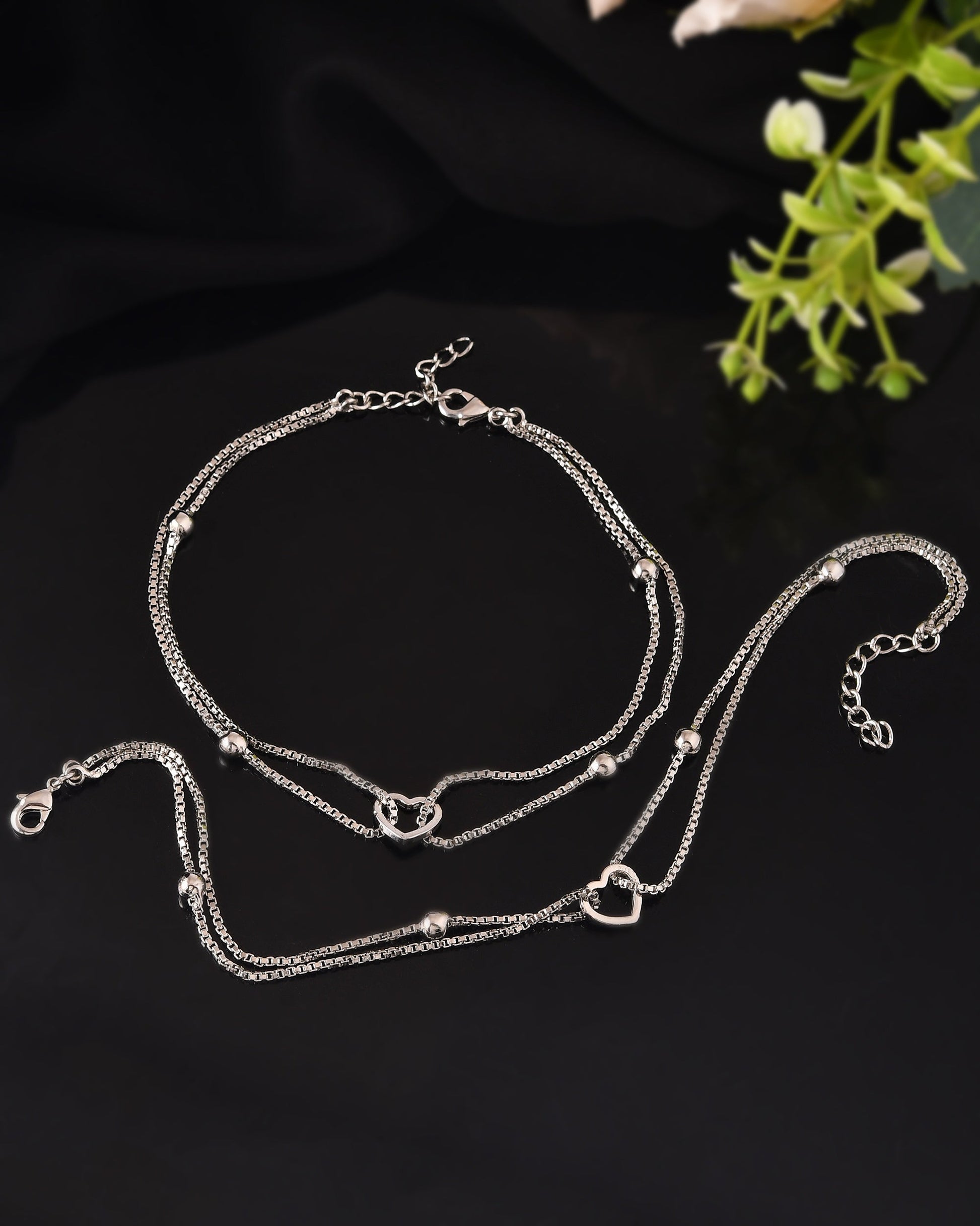 VOJ Set of 2 Stainless Steel Handcrafted Anklet 