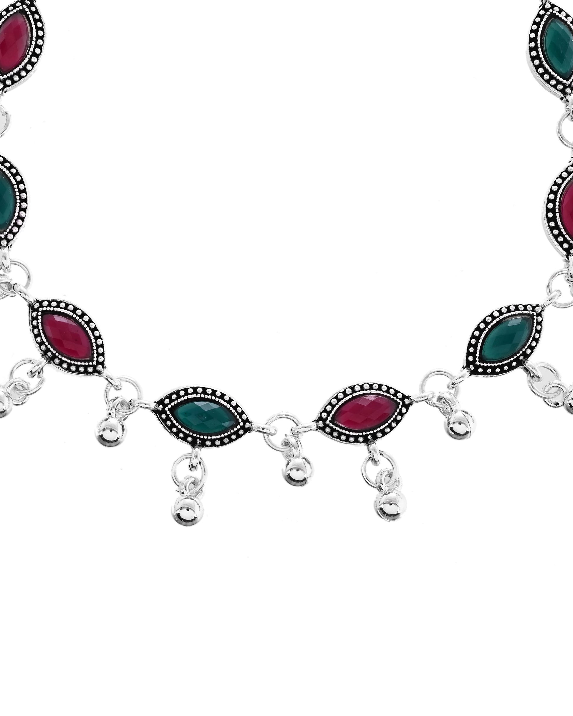 VOJ Set of 2 Stone Studded Designer Anklet 