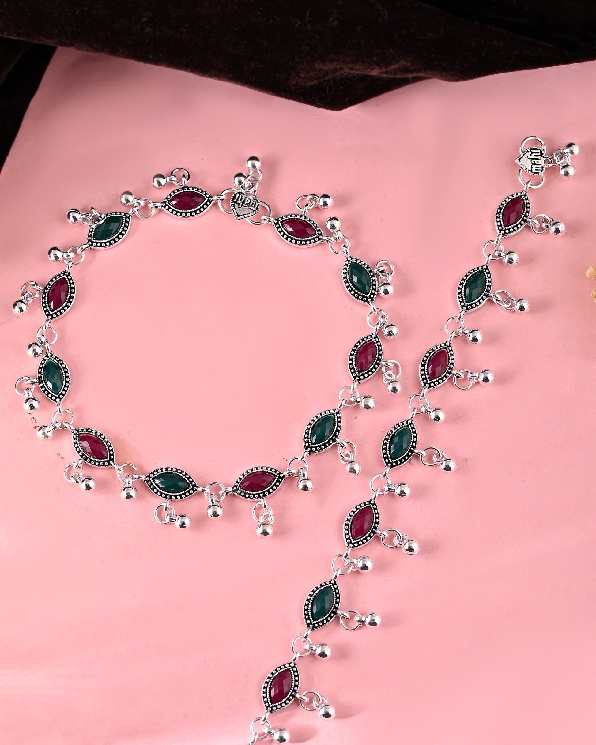 VOJ Set of 2 Stone Studded Designer Anklet 