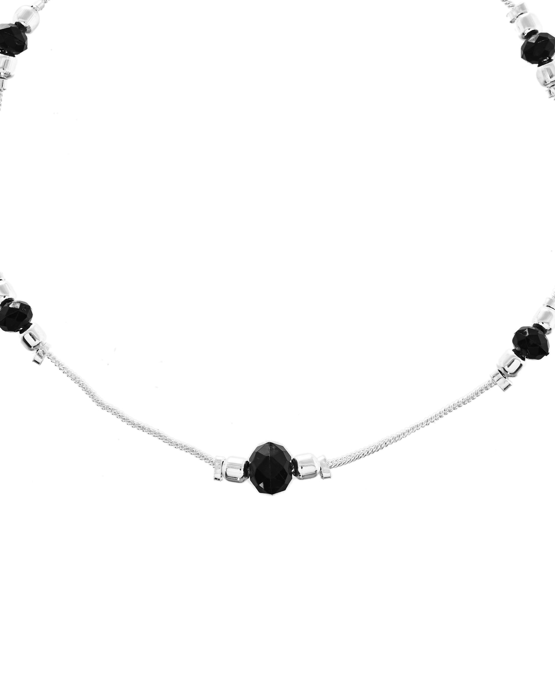 VOJ Set of 2 Black Beads Studded Designer Anklet 