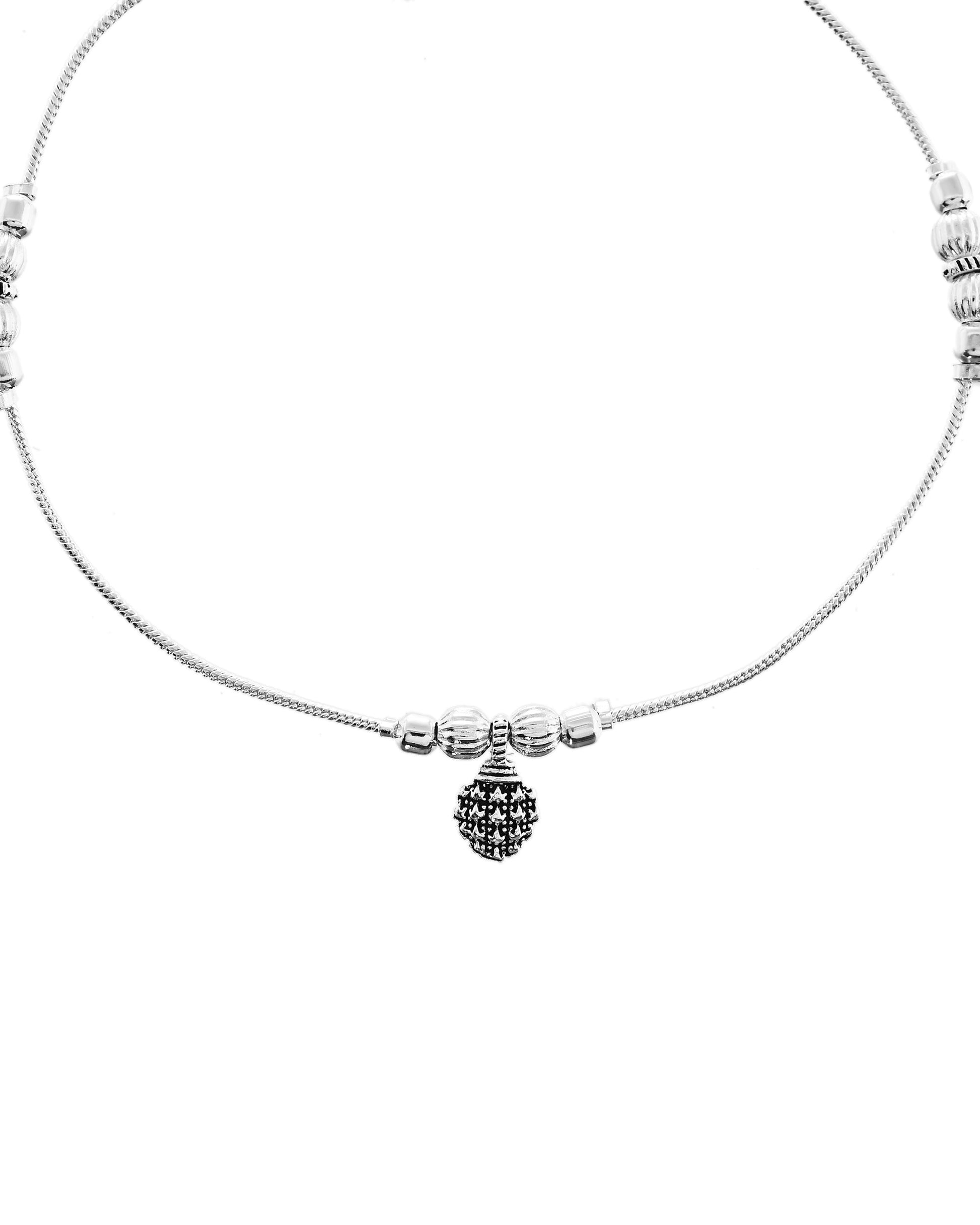 VOJ Set of 2 Silver Plated Leaf Designed Anklet 