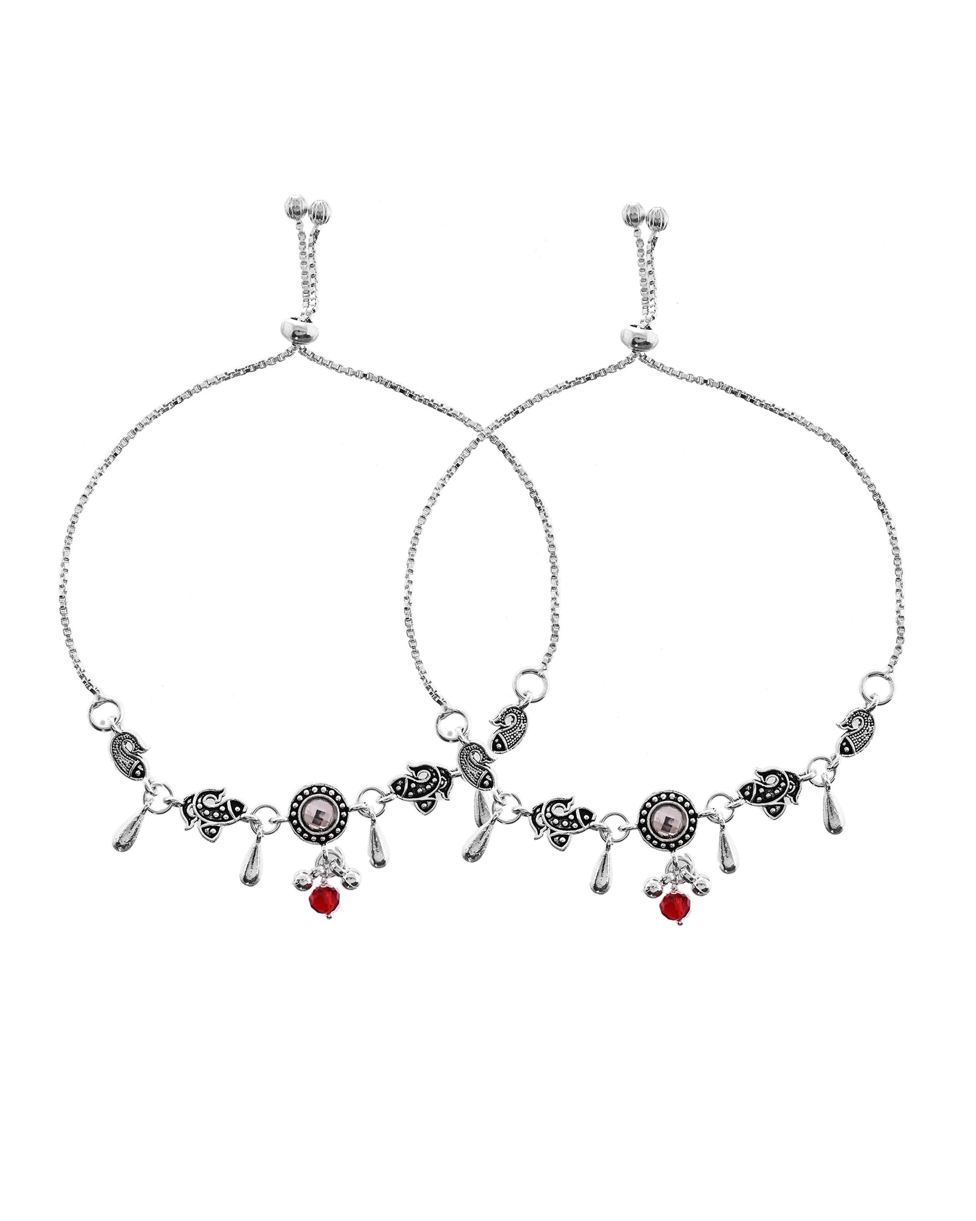 VOJ Set of 2 Silver Toned Fish Designed Anklet 