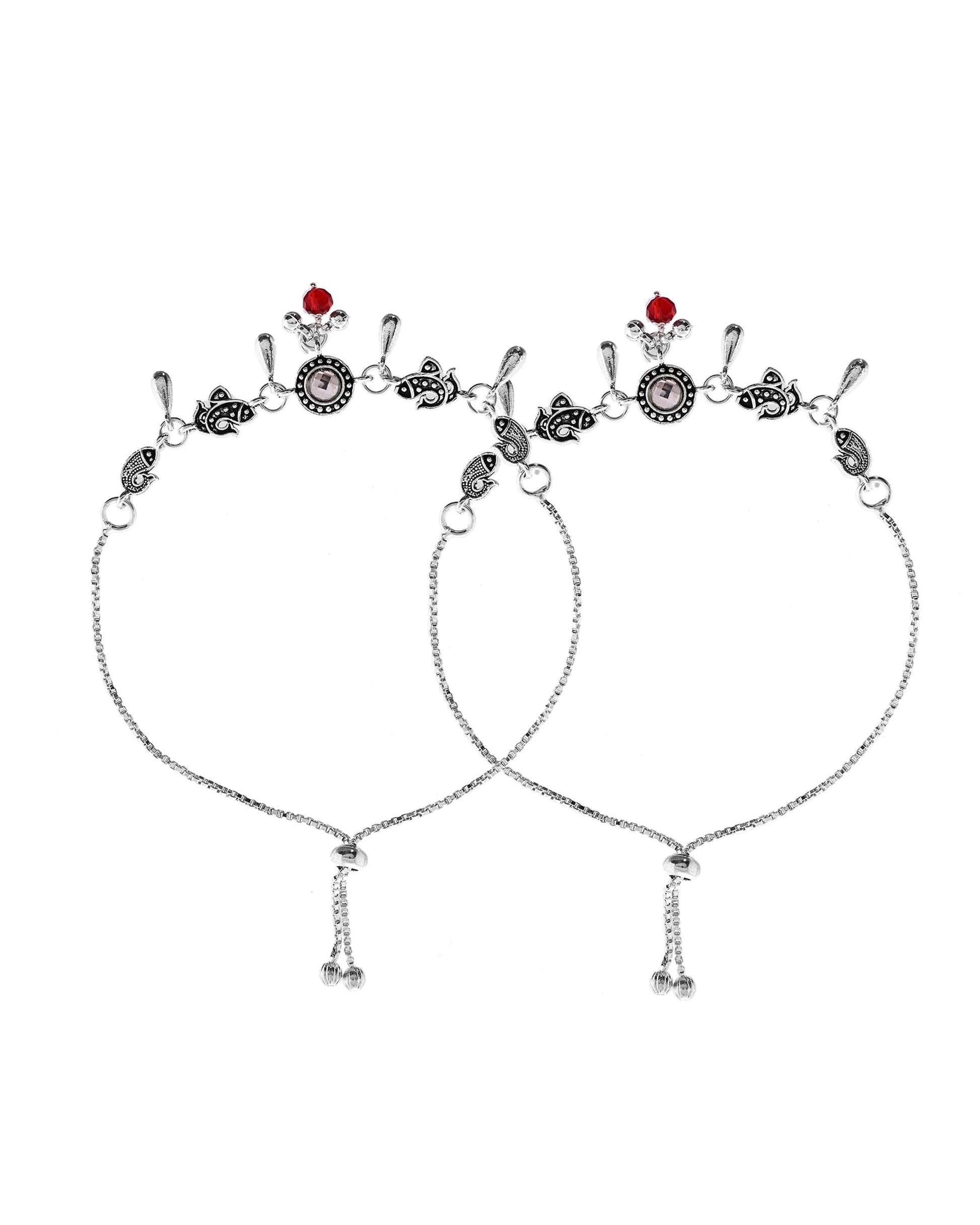 VOJ Set of 2 Silver Toned Fish Designed Anklet 
