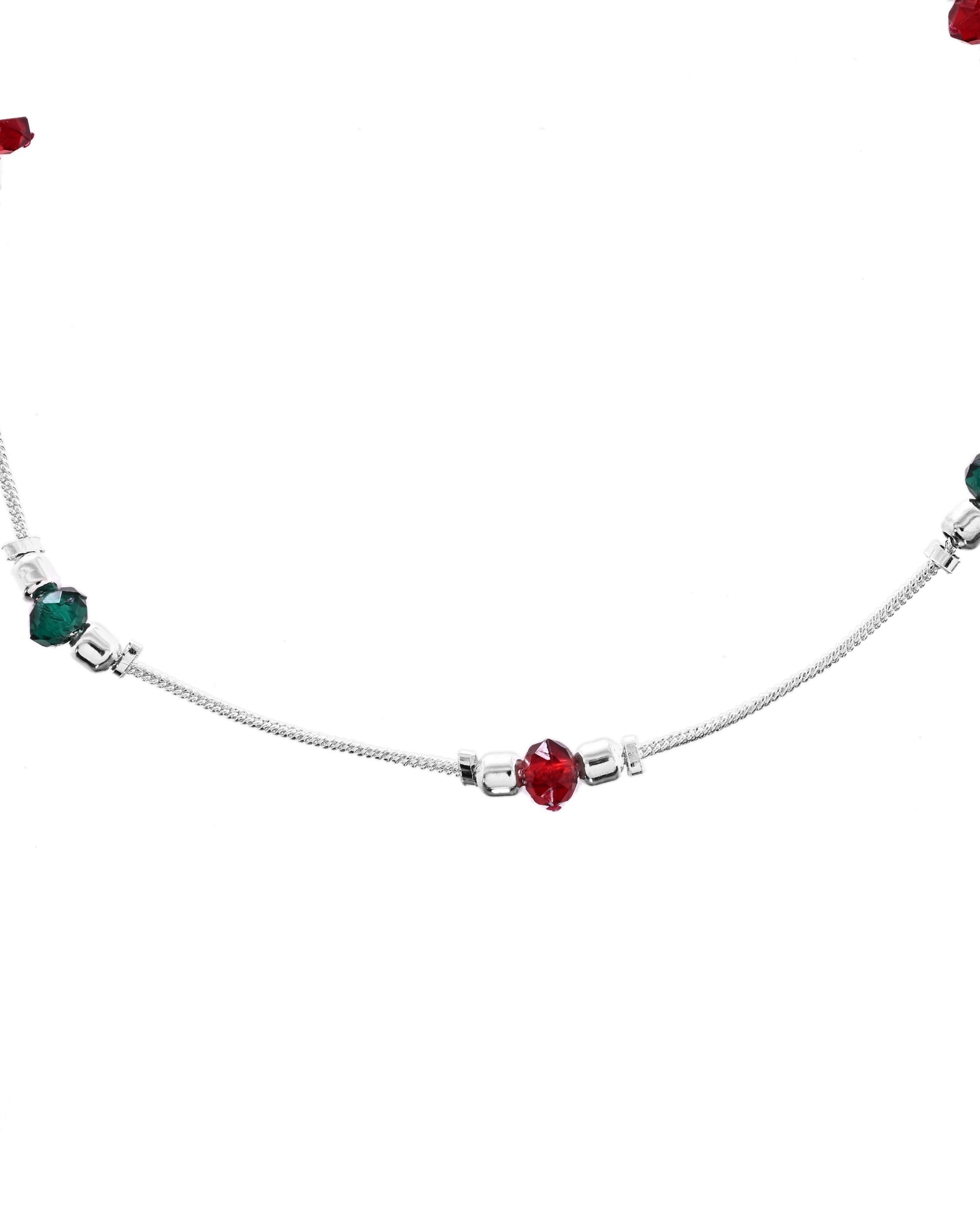 VOJ Set of 2 Silver Toned Handcrafted Artificial Beads Designer Anklet 