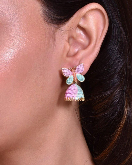 VOJ Multi Color Butterfly Contemporary Jhumka Earrings - Grab2buy