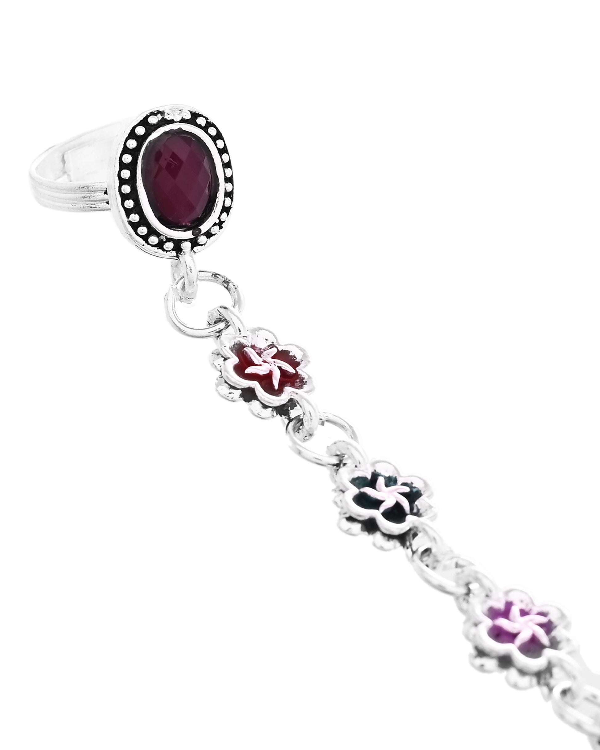 VOJ Set of 2 Floral Designer Meenakari Anklet with Toe Ring 