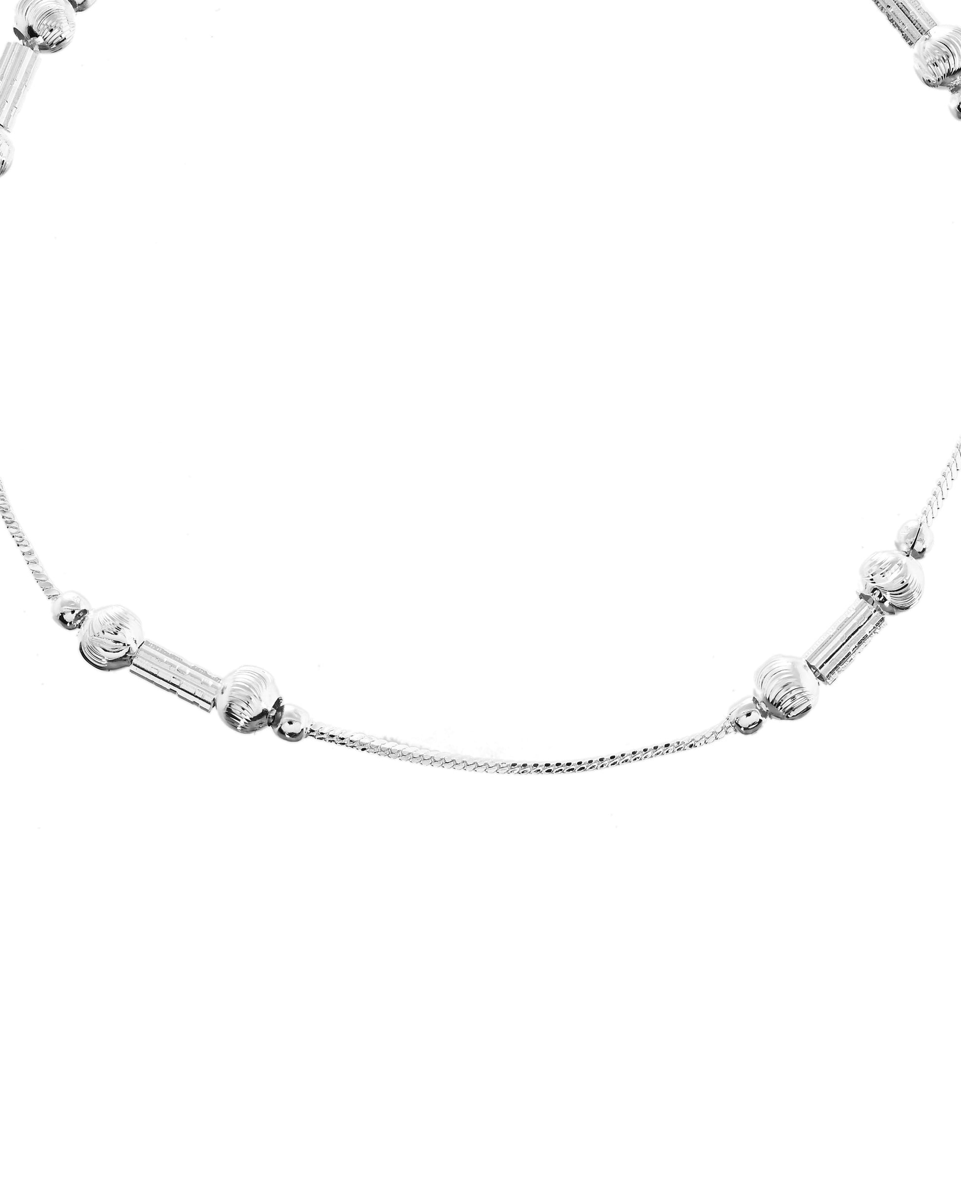 VOJ Set of 2 Silver Plated Pipe Shaped Designer Anklet 