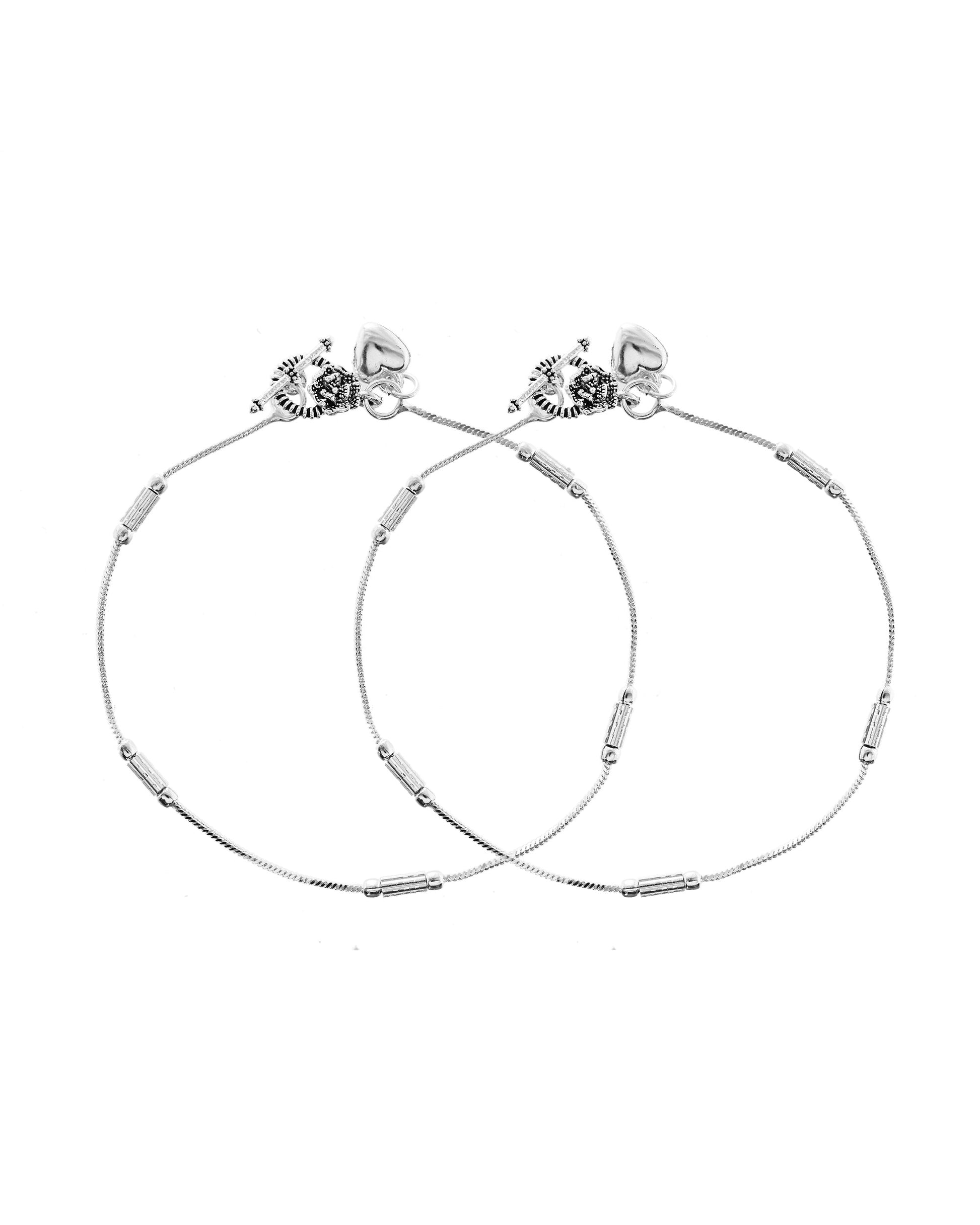 VOJ Set of 2 Silver Plated Pipe Shaped Handcrafted Anklet 