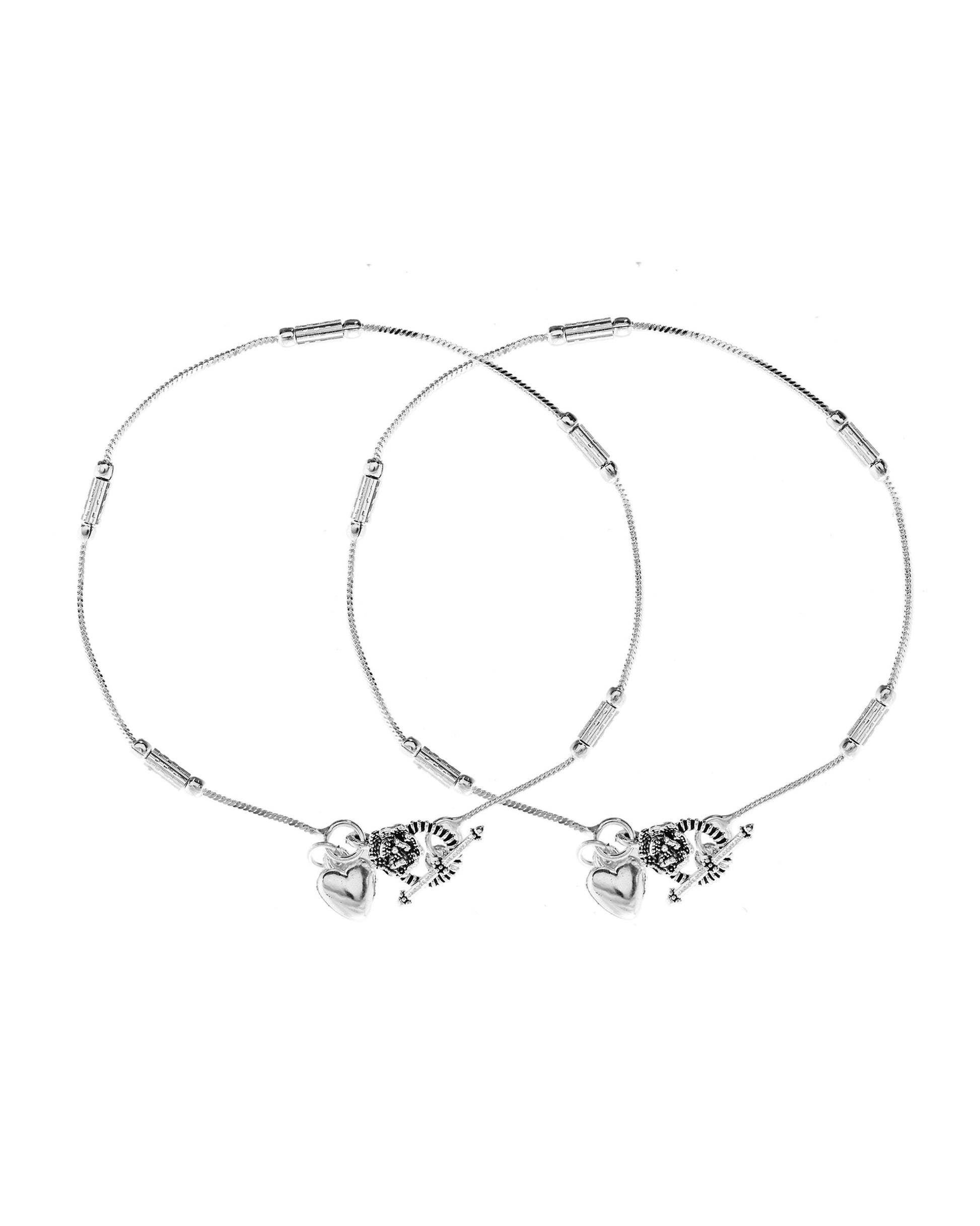 VOJ Set of 2 Silver Plated Pipe Shaped Handcrafted Anklet 