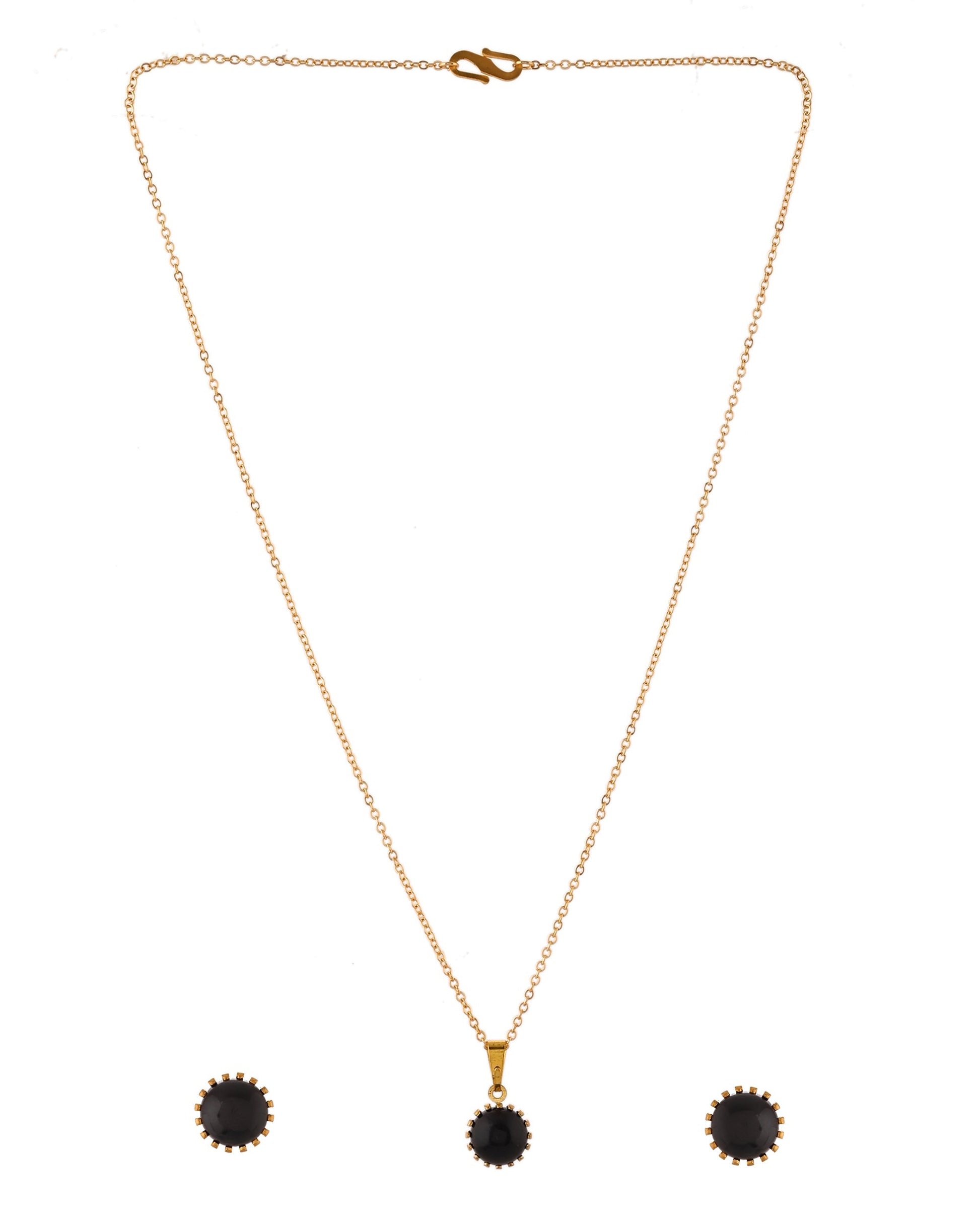 VOJ Gold Polished Stainless Steel Black Pearl Studded Chain Set 