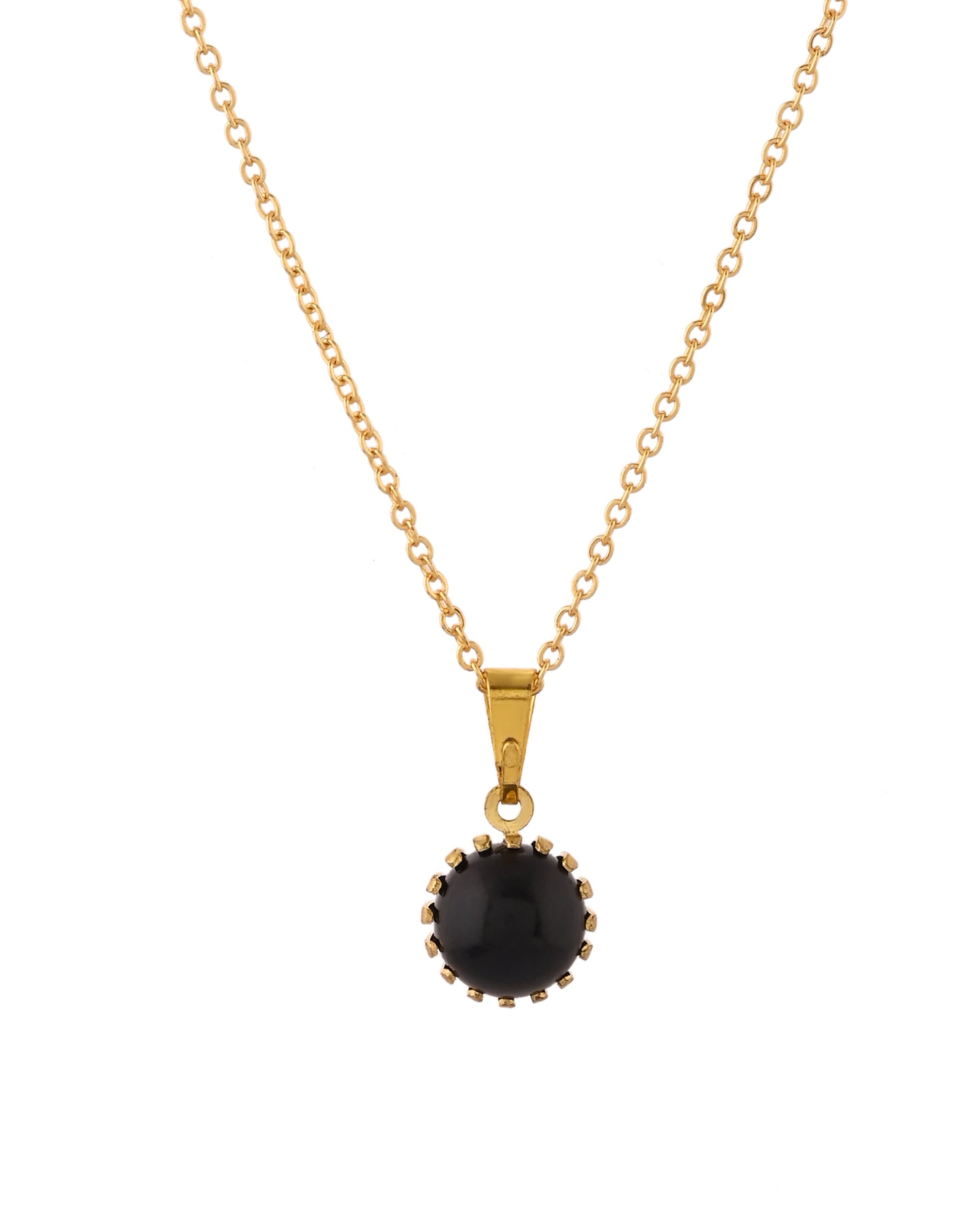 VOJ Gold Polished Stainless Steel Black Pearl Studded Chain Set 