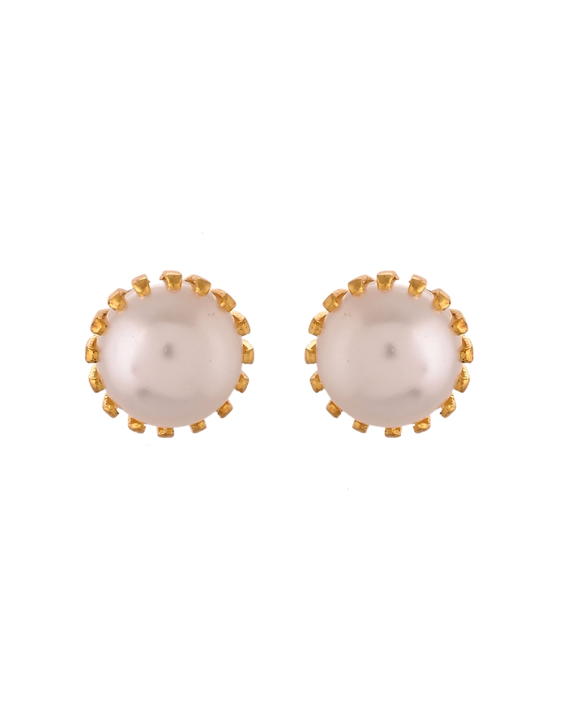 VOJ Gold Polished Stainless Steel White Pearl Studded Chain Set 