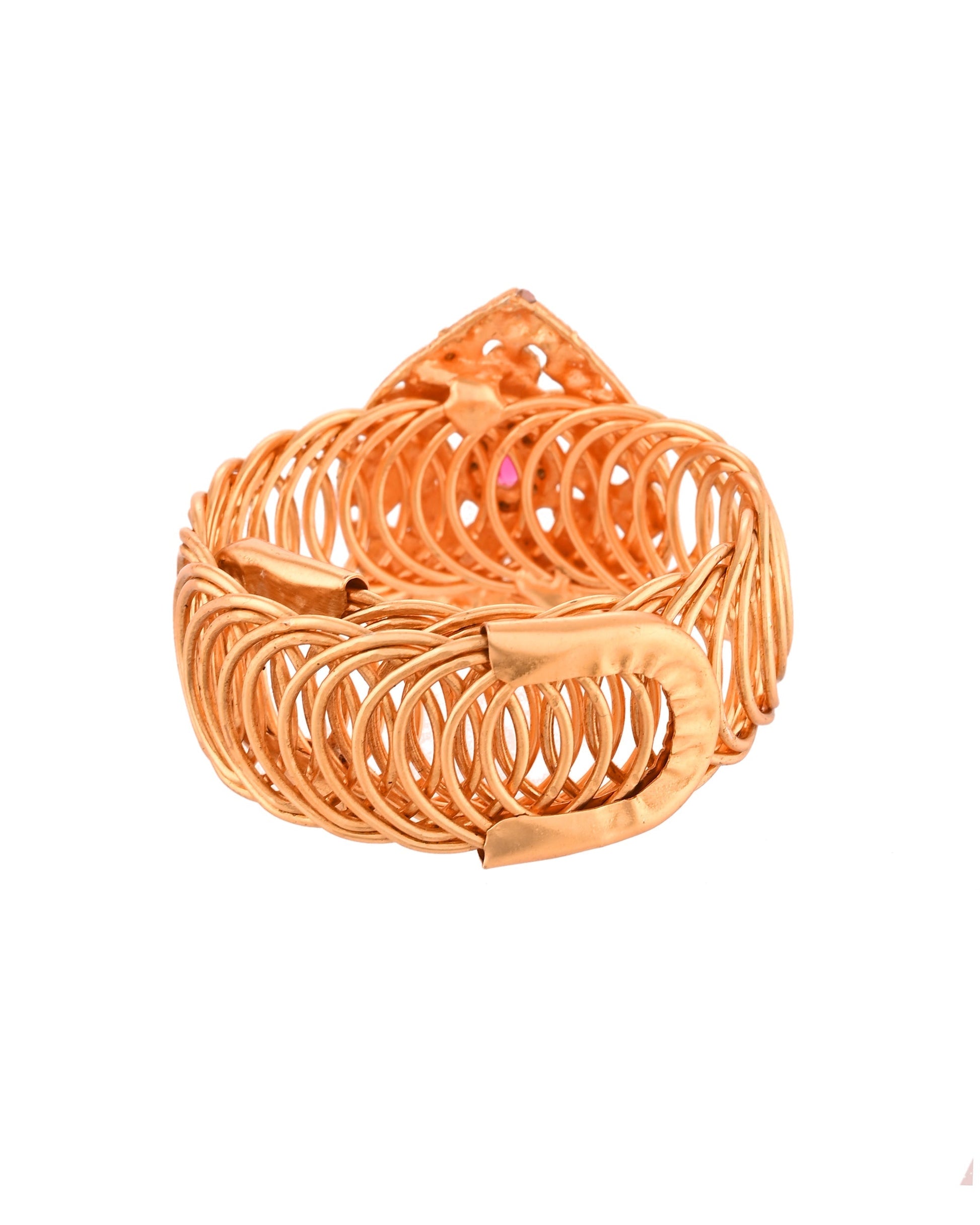 VOJ Stainless Steel Gold Polished Kundan Studded Wraparound Bracelet 