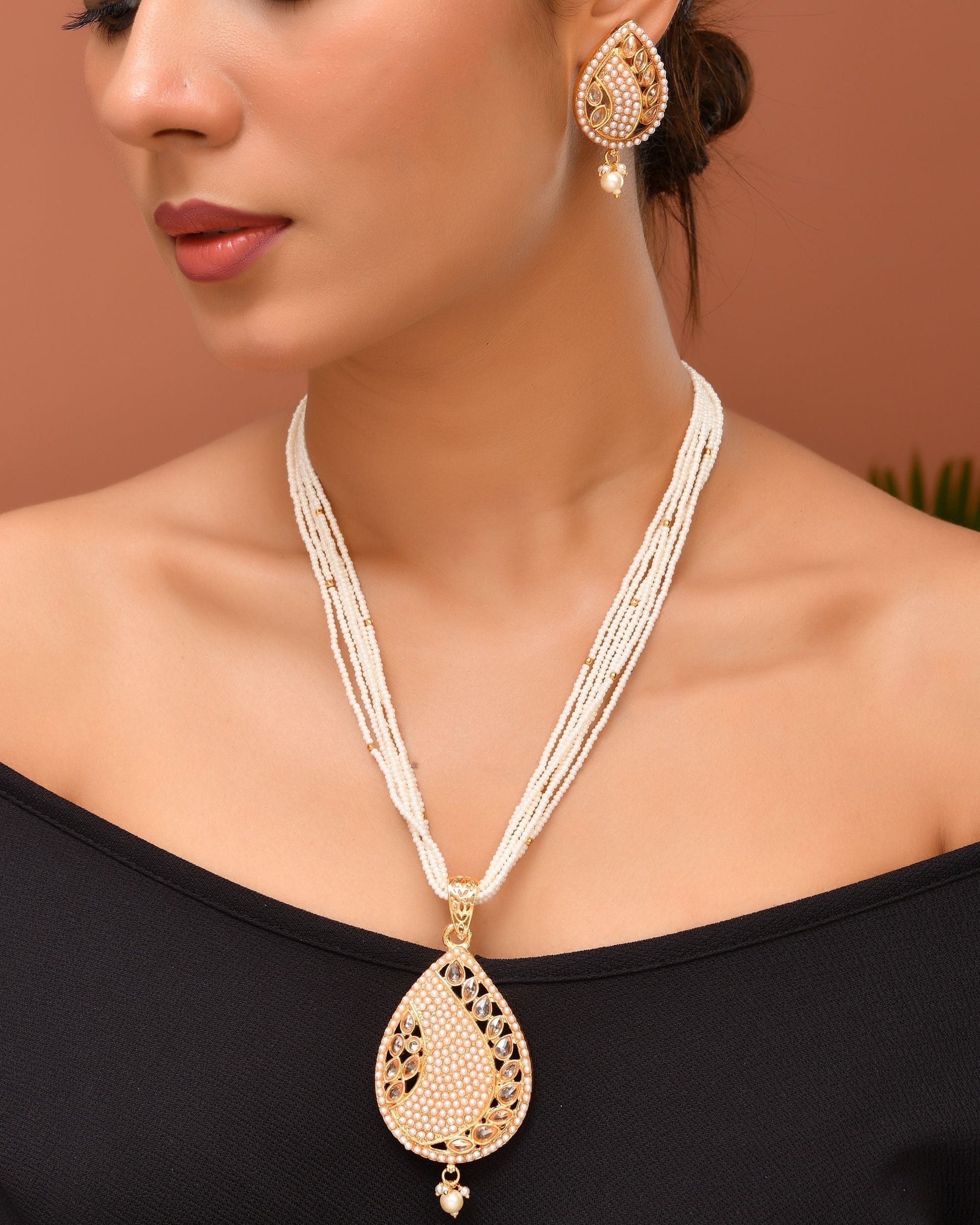 VOJ Gold Polished Kundan Studded Traditional Jewellery Set  Grab2Buy VOJ Grab2Buy