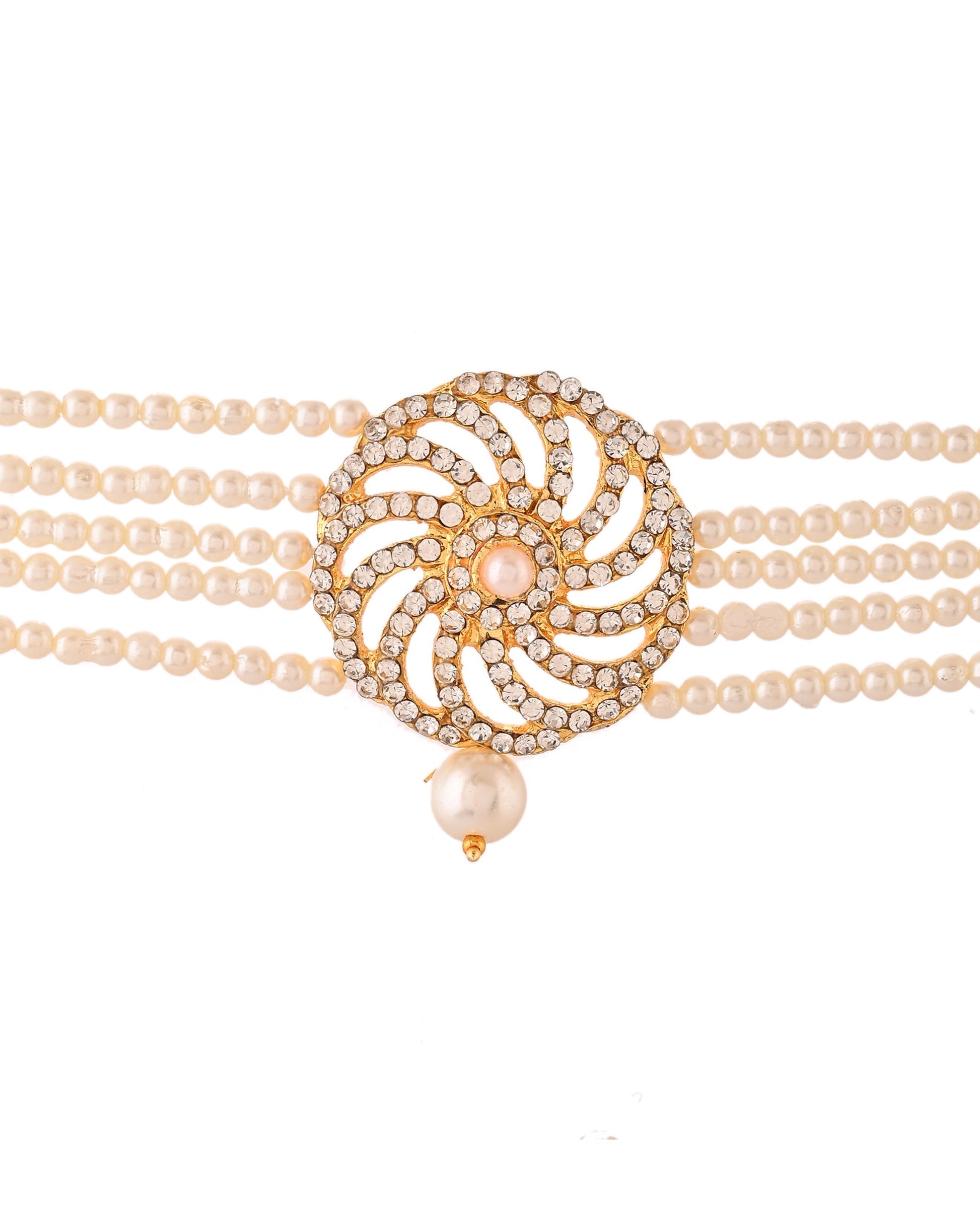 VOJ Gold Polished Stone And Pearl Studded Traditional Chokar Set 