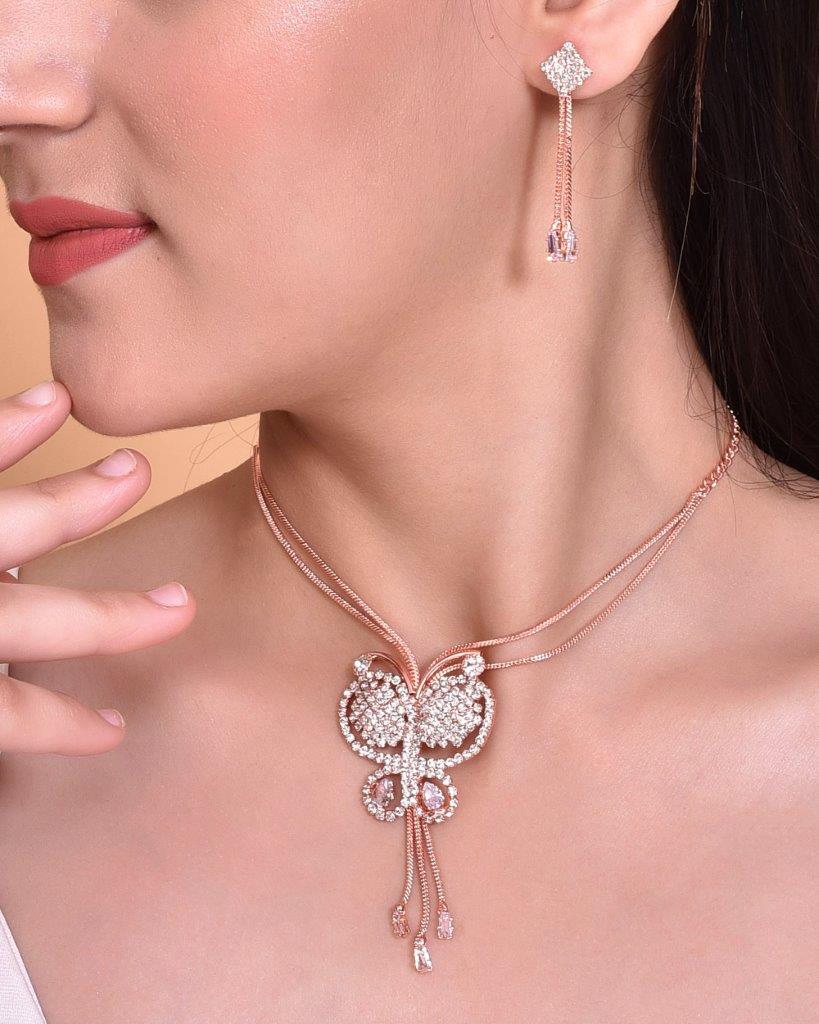 VOJ Rose Gold Plated Butterfly Design Pendant Set - Grab2buy