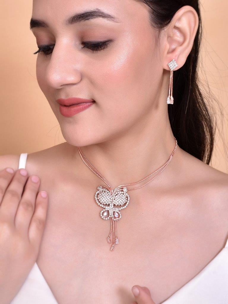 VOJ Rose Gold Plated Butterfly Design Pendant Set - Grab2buy